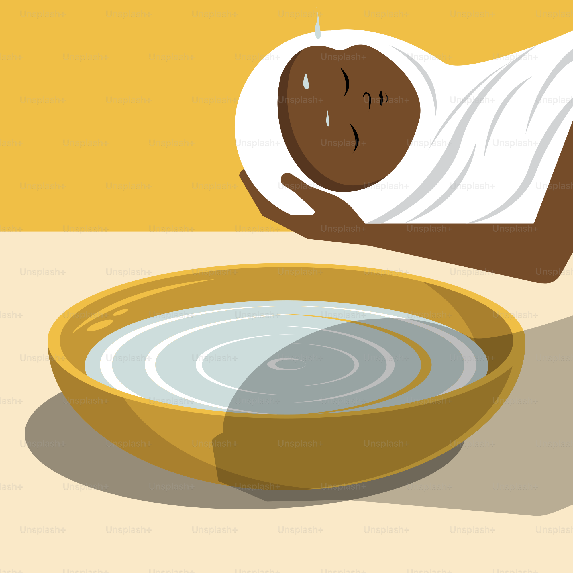 Uma pessoa deitada em uma cama ao lado de uma tigela de água