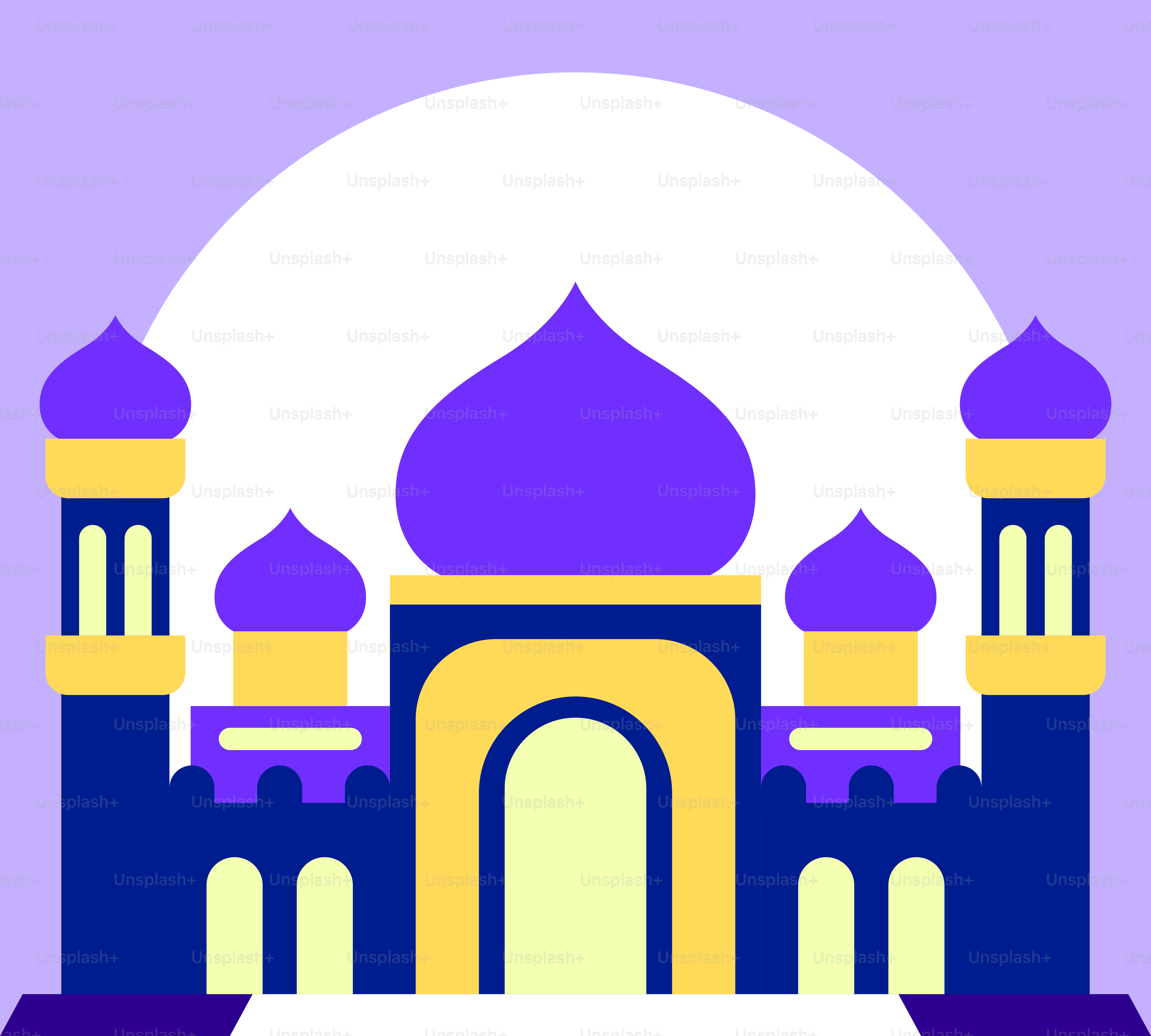 A purple and yellow building with a white background