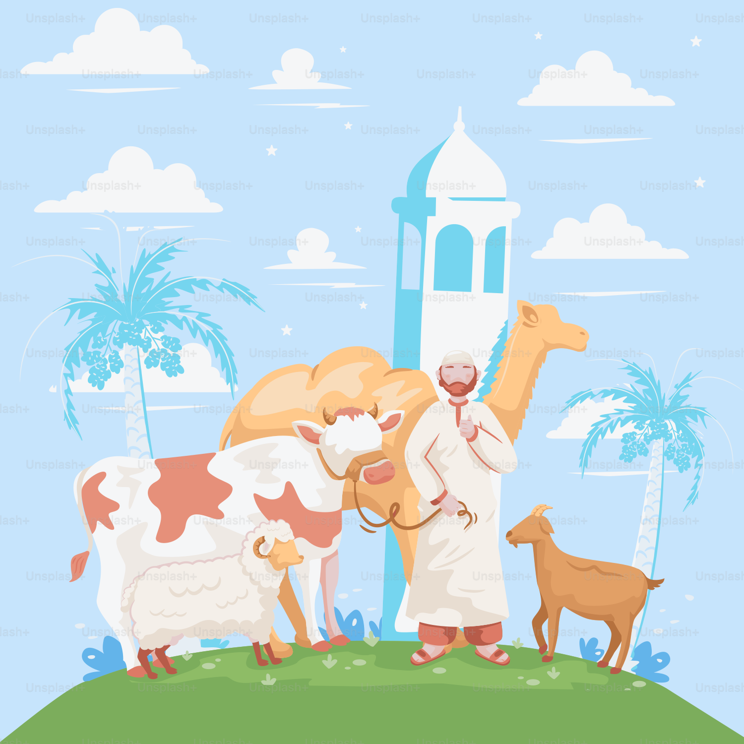 A couple of cows standing on top of a lush green field