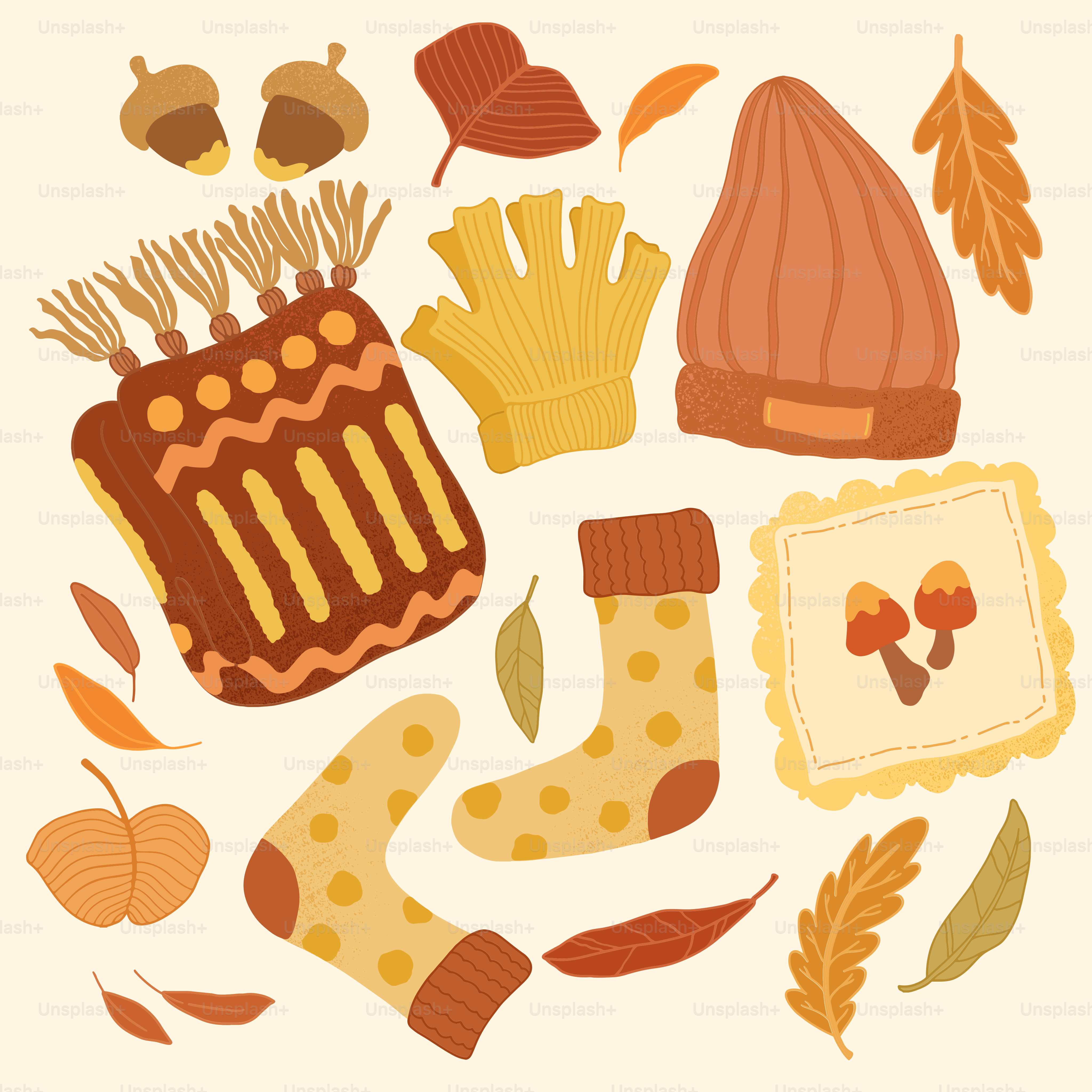A collection of autumn items arranged in a circle