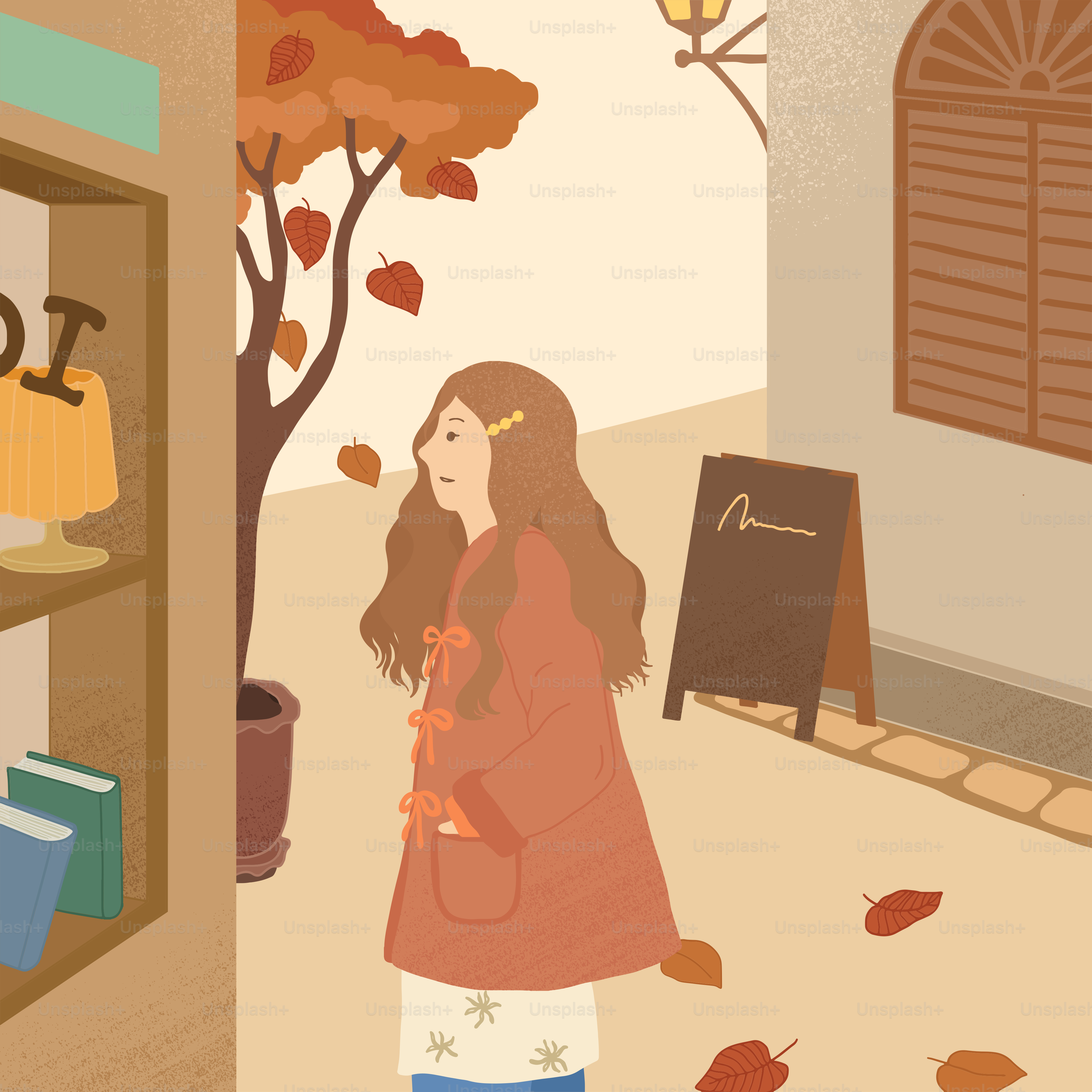 A woman standing in front of a store window