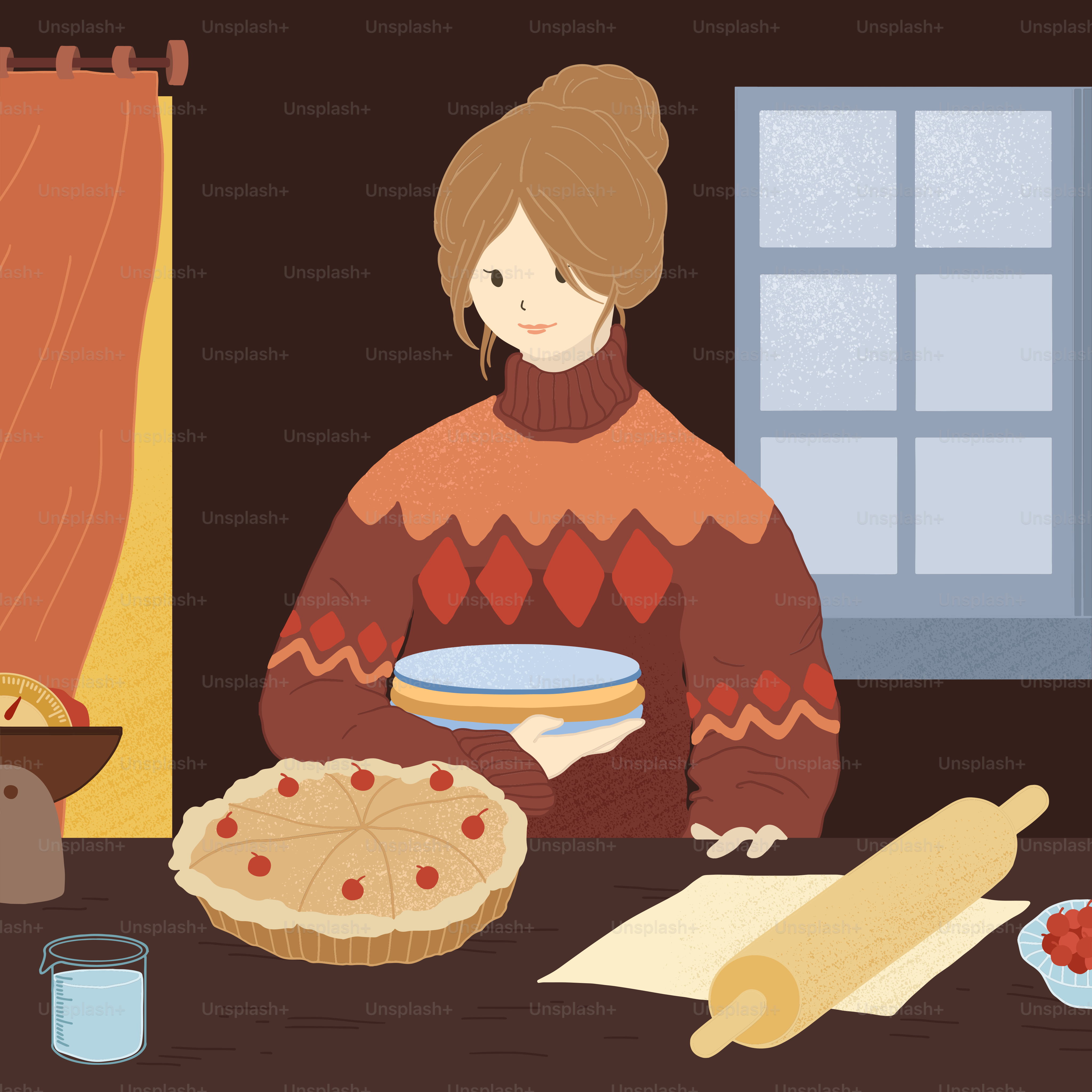 A woman standing in front of a table filled with food