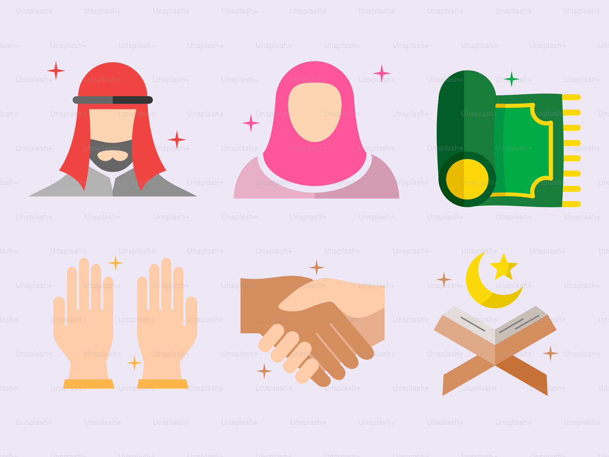 A set of flat icons of muslim people