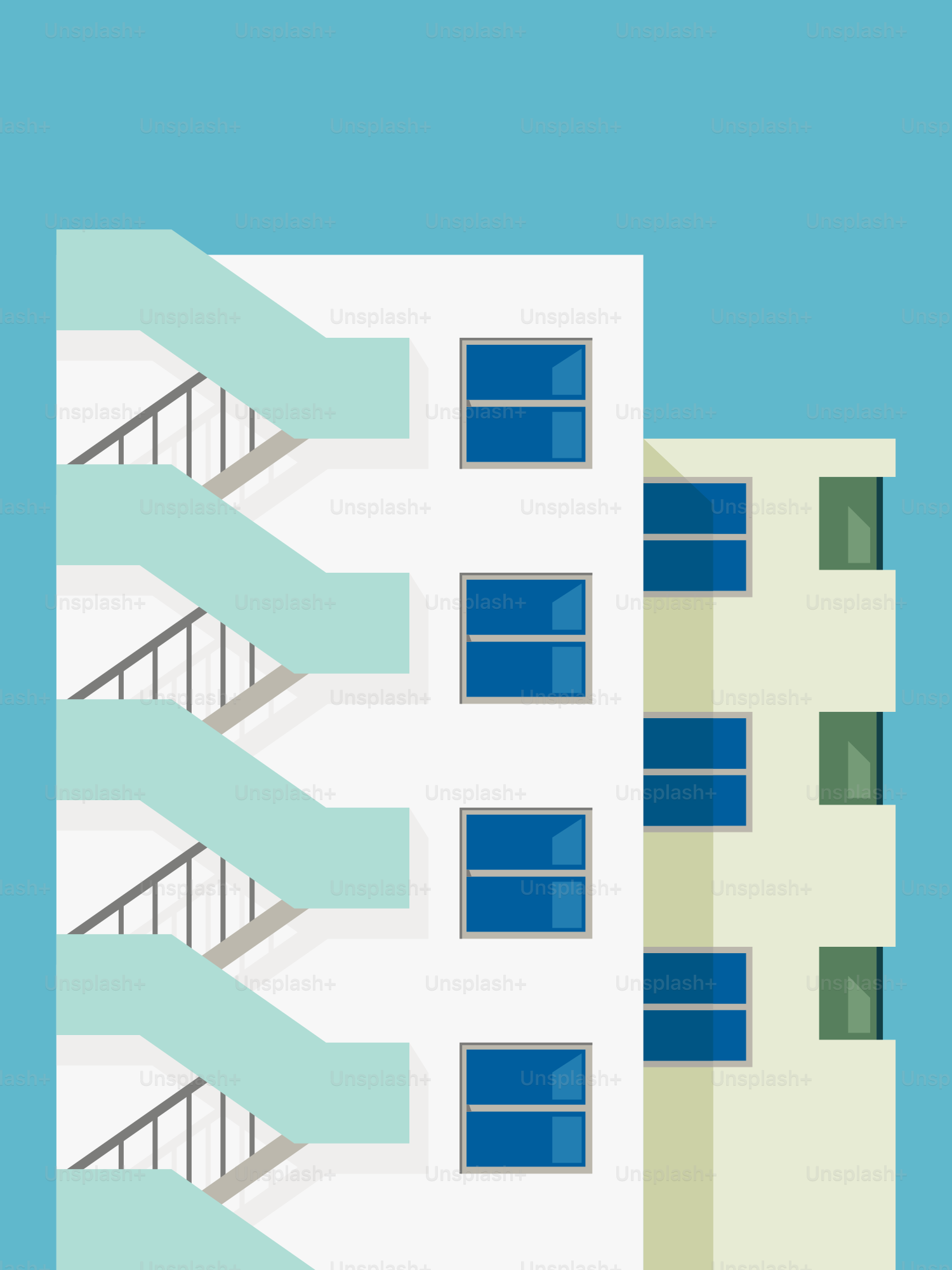 Un grand immeuble avec un escalier à côté