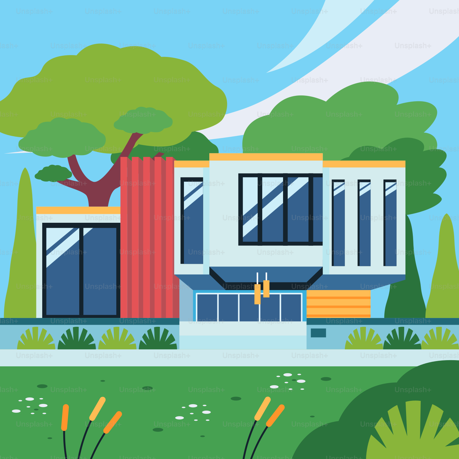 A picture of a house in the middle of a park