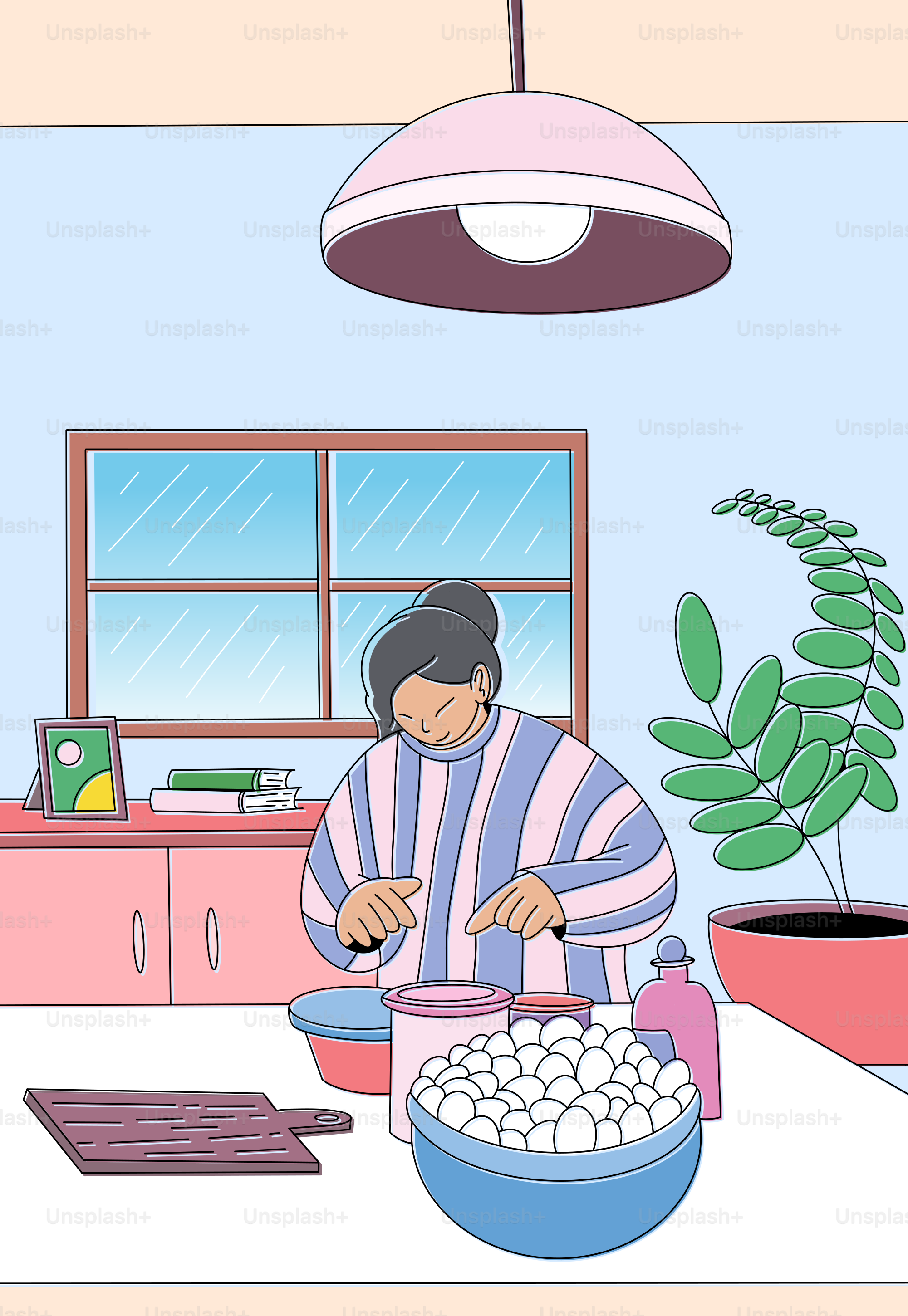 A woman standing in a kitchen preparing food