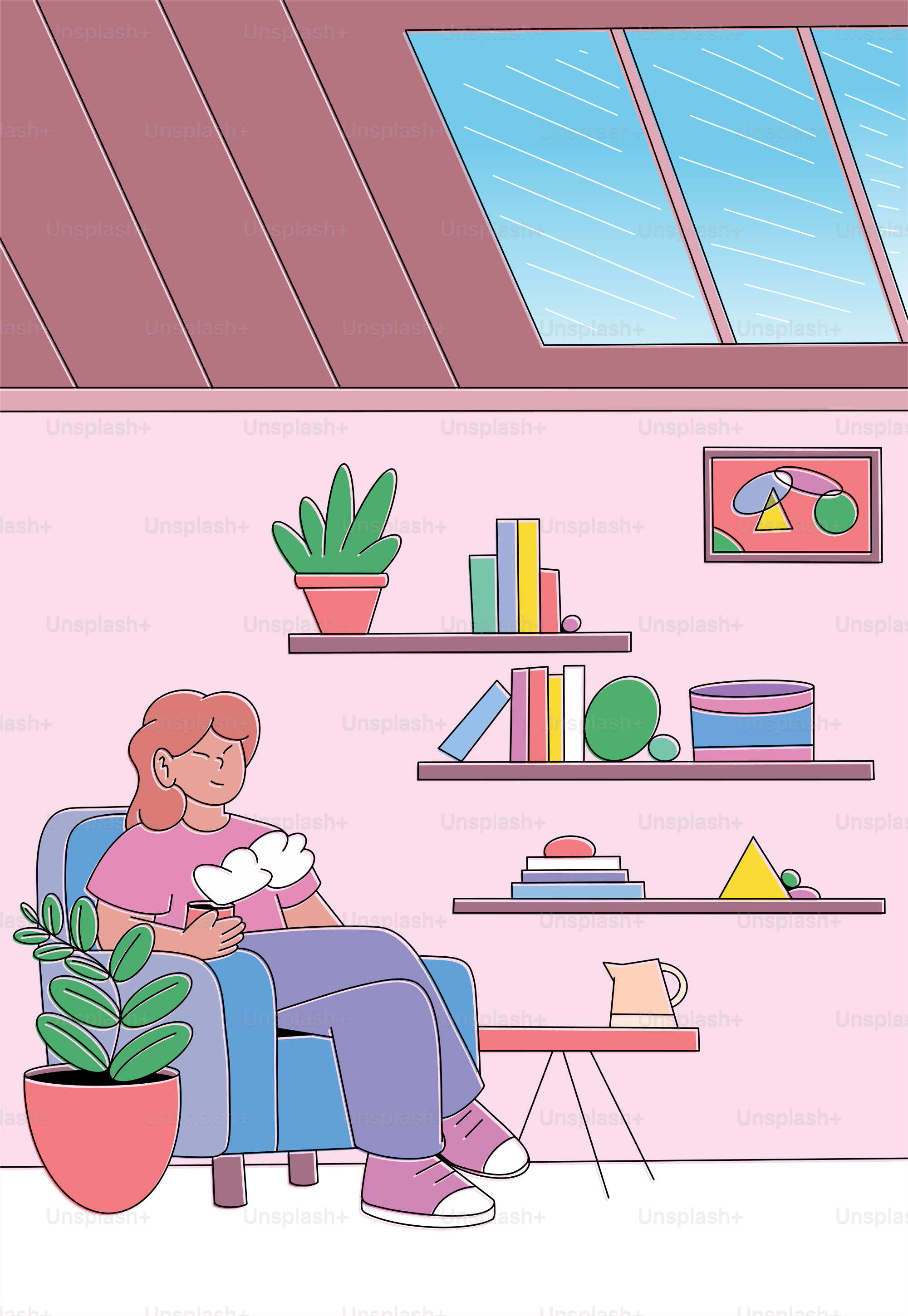 A woman sitting in a chair in front of a window