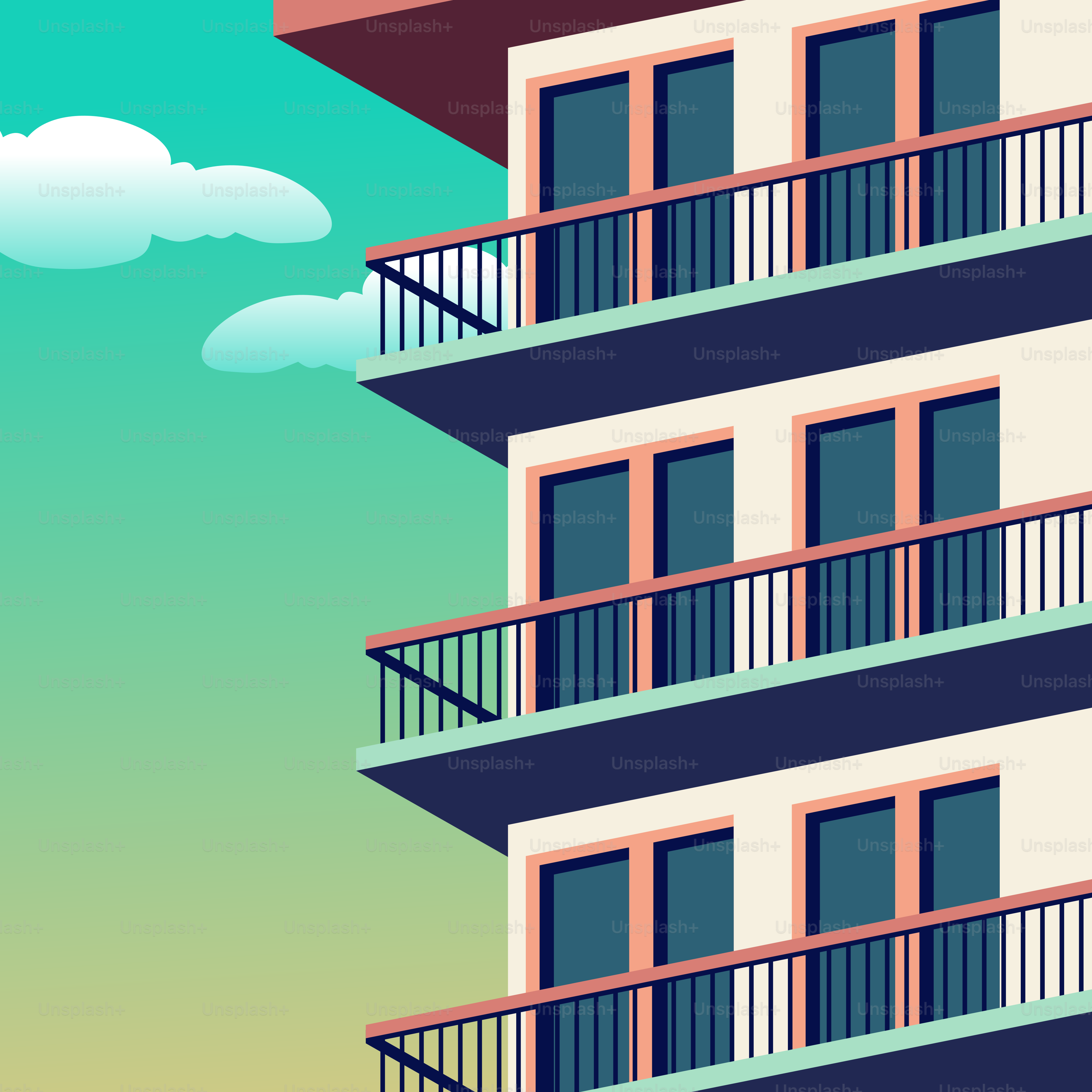 Un grand bâtiment avec des balcons et des balcons dessus