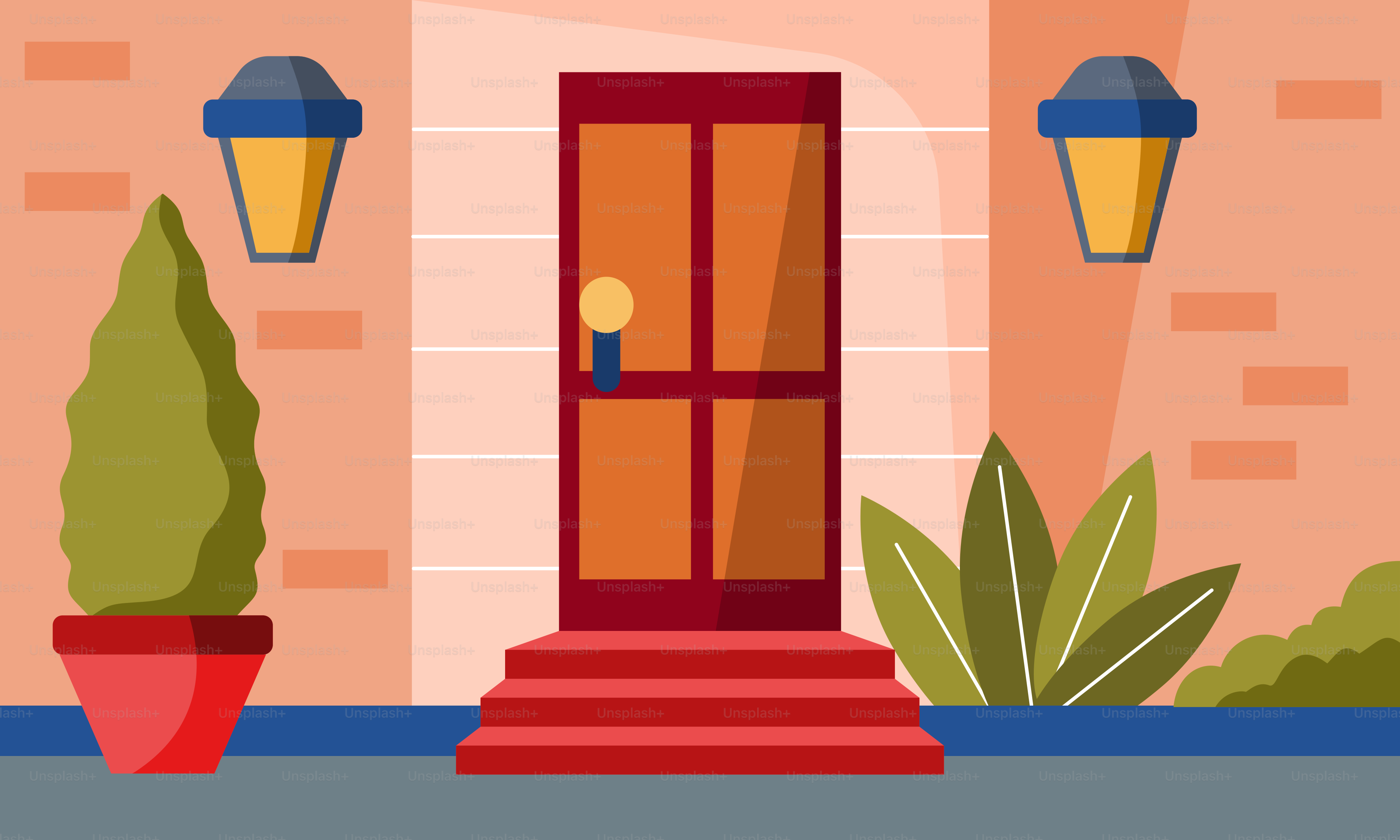 A building with a red door and a red carpet