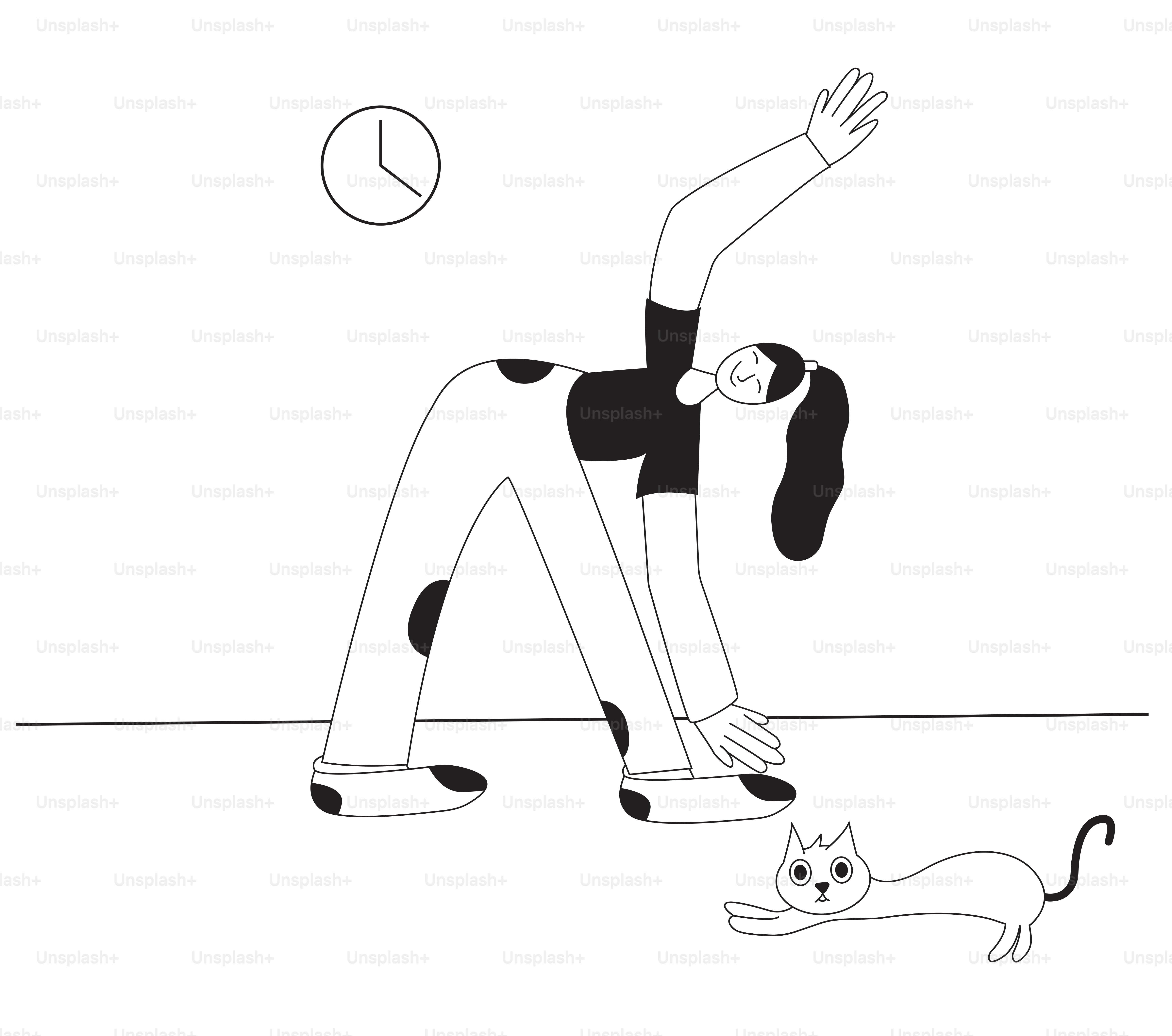 A drawing of a person playing with a cat