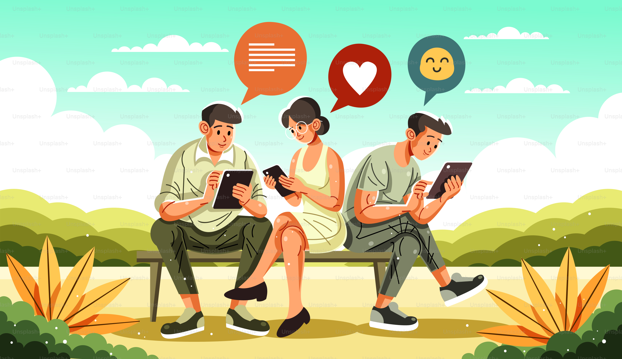 A couple of people sitting on a bench