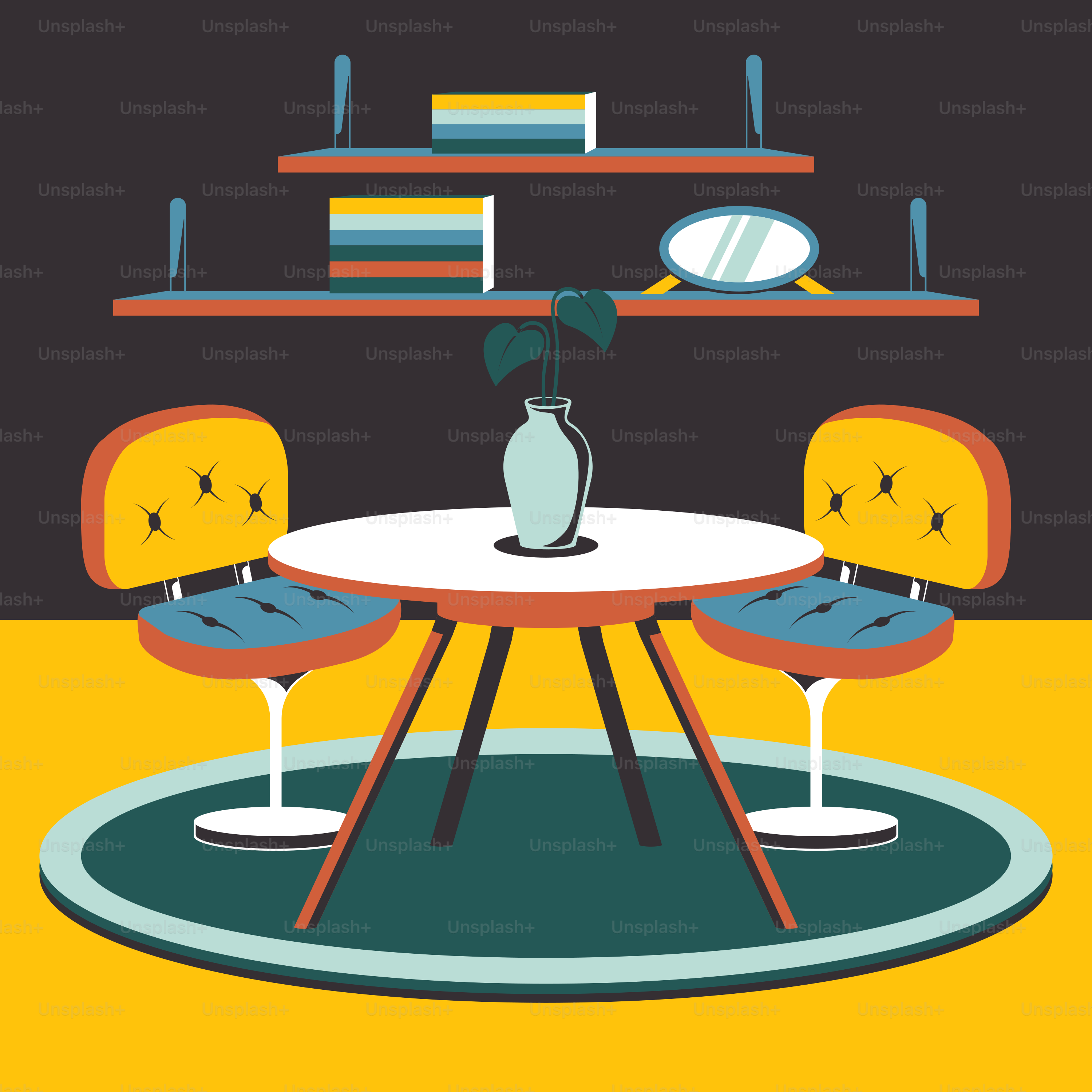 A room with a table and two chairs