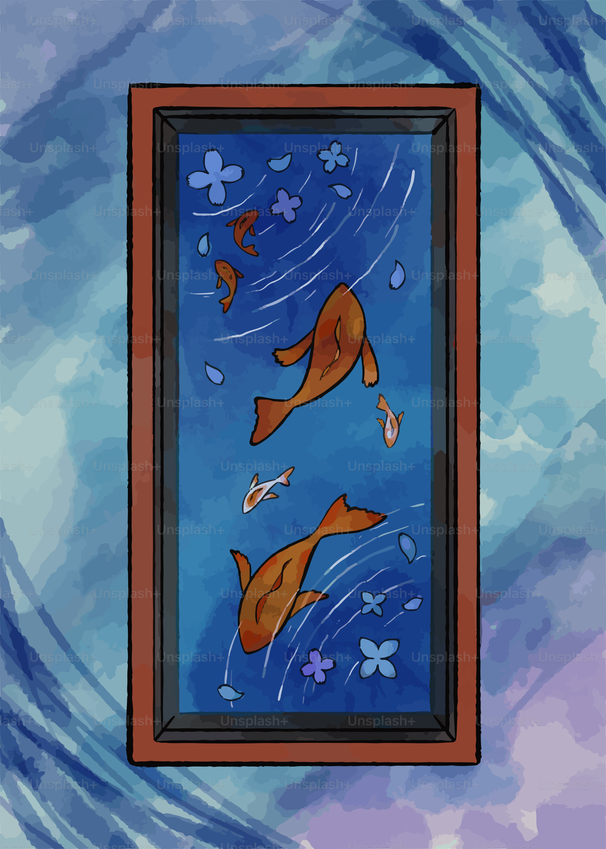 額縁に入った二匹の魚の絵画のベクター – Unsplashの花の画像