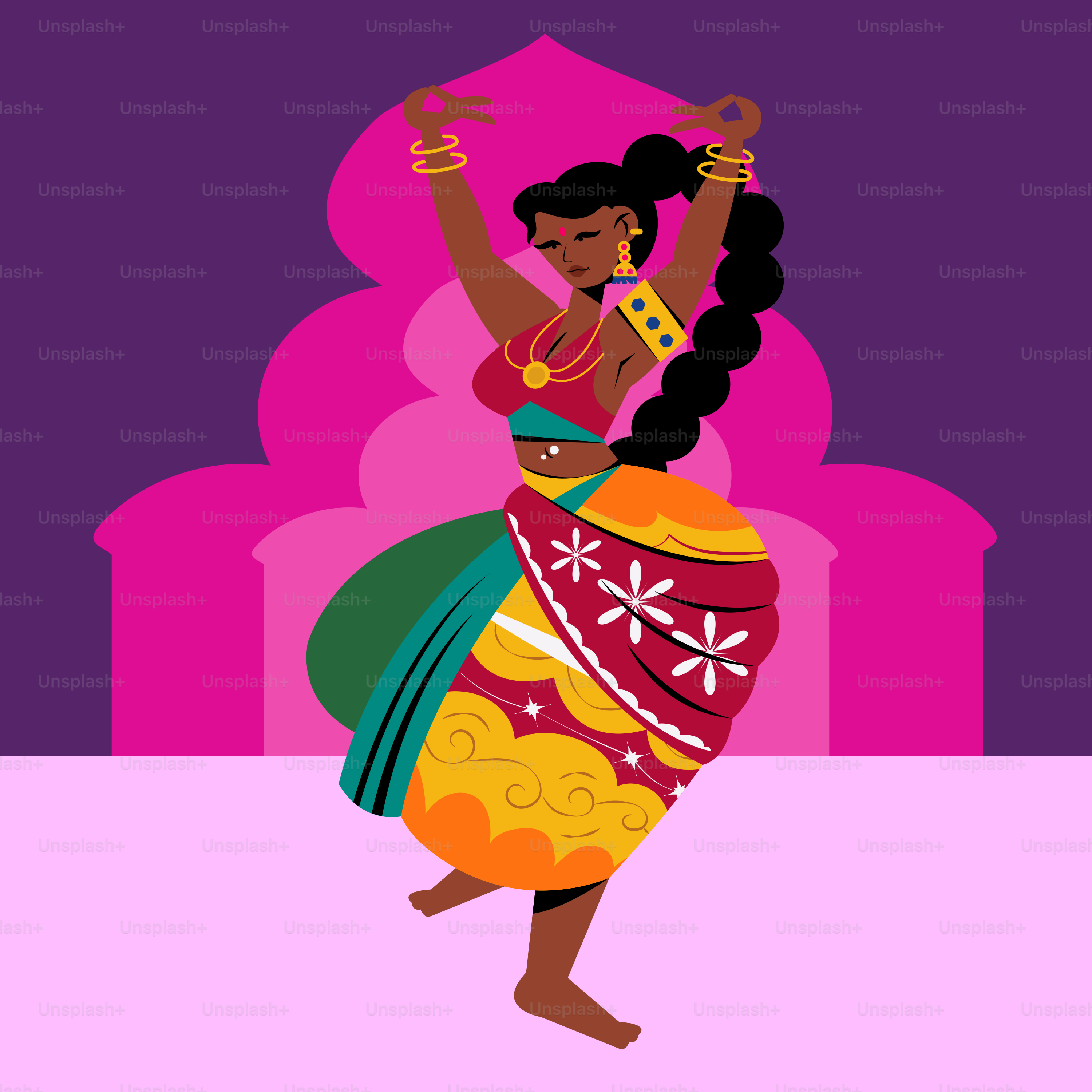 A woman in a colorful dress is dancing