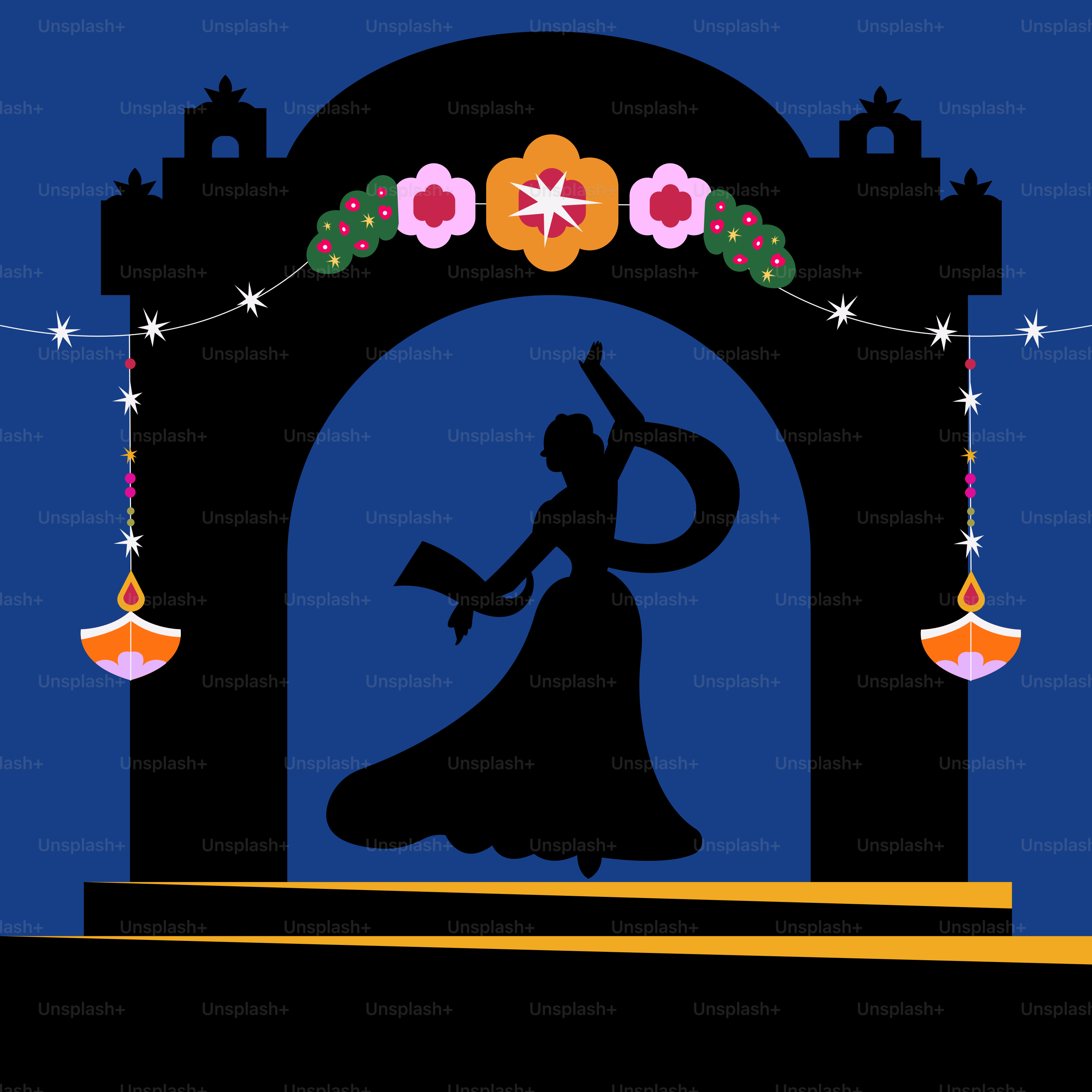 Une silhouette d’une femme en robe longue dansant