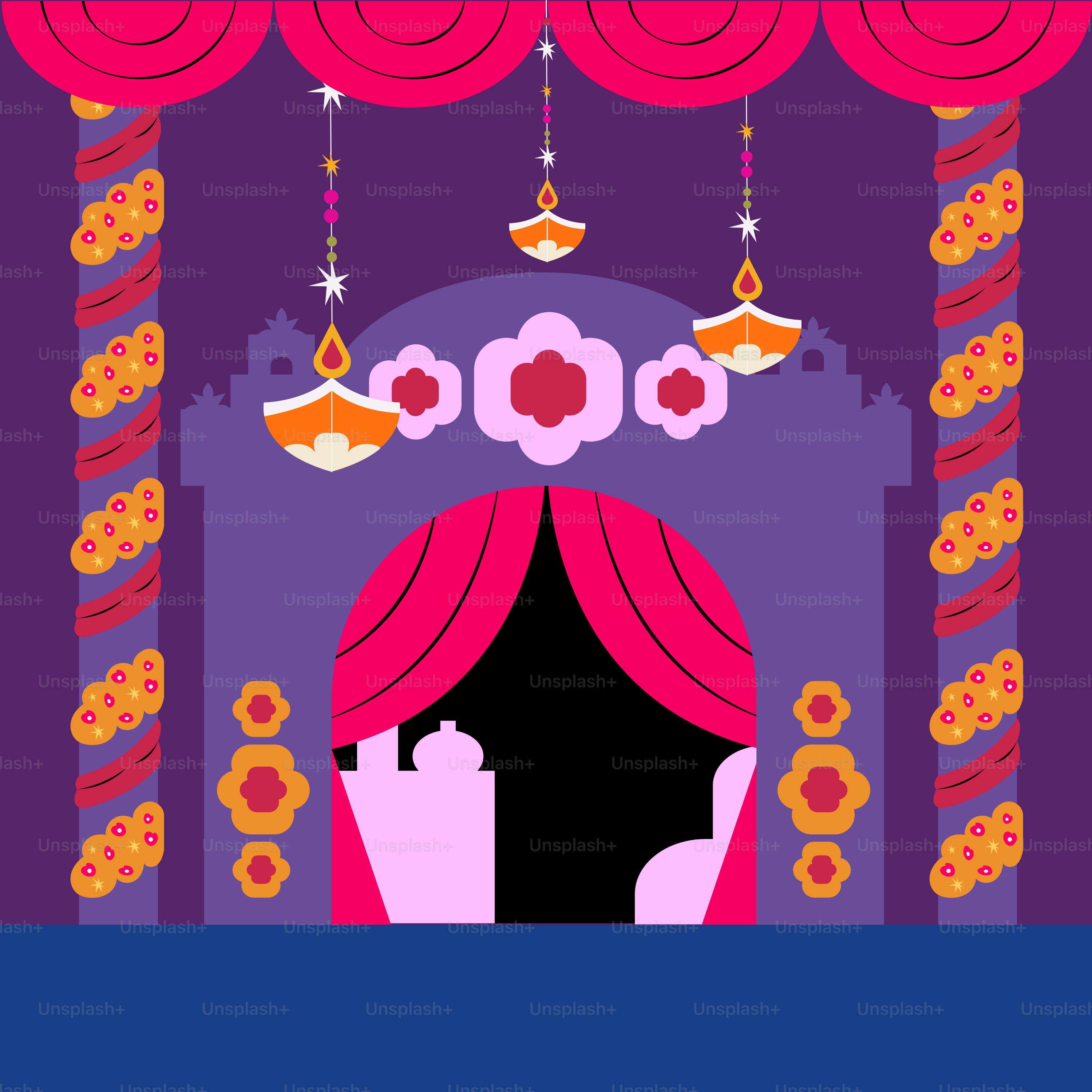 A stage with a red curtain and a pink curtain