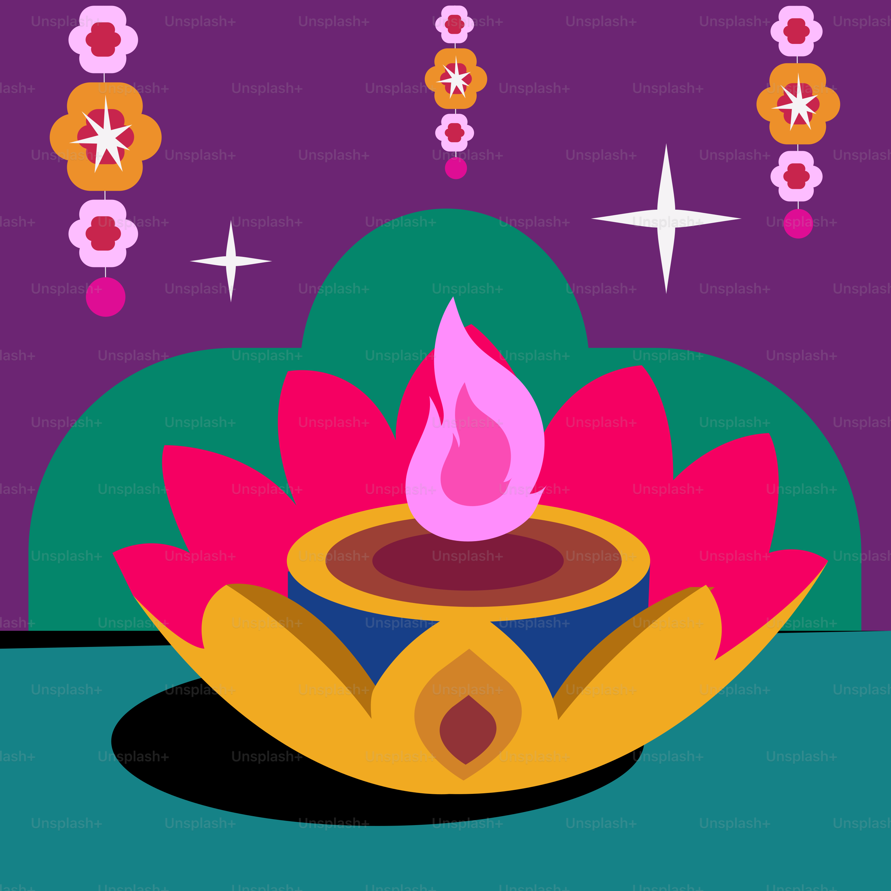 A cartoon of a pot with a lit candle in it