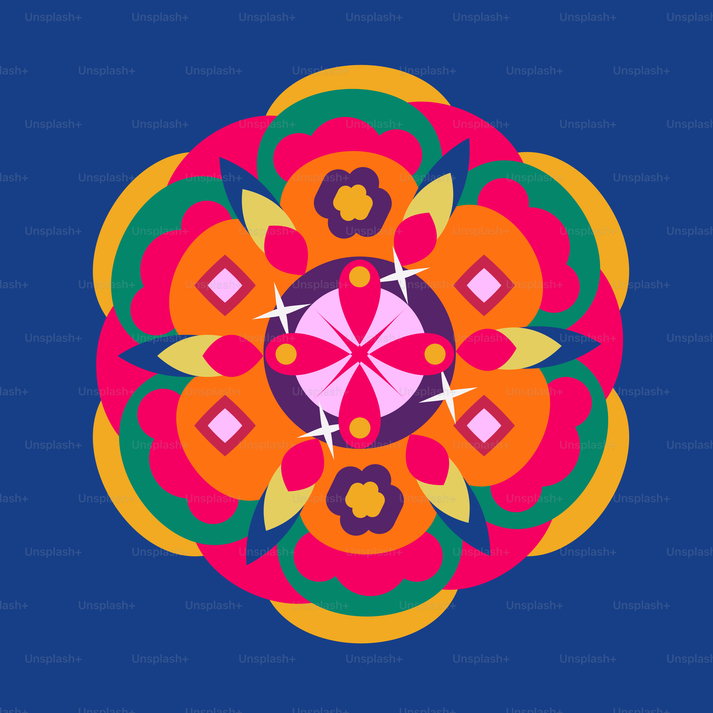 A colorful flower on a blue background