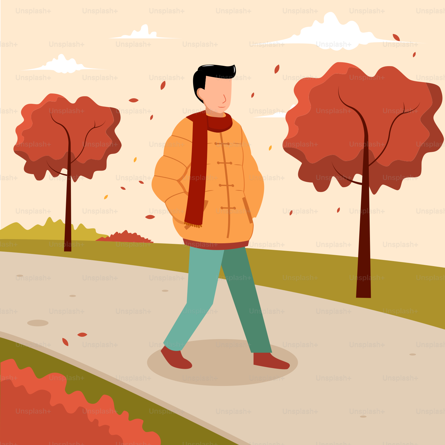 A man walking down a road with trees in the background