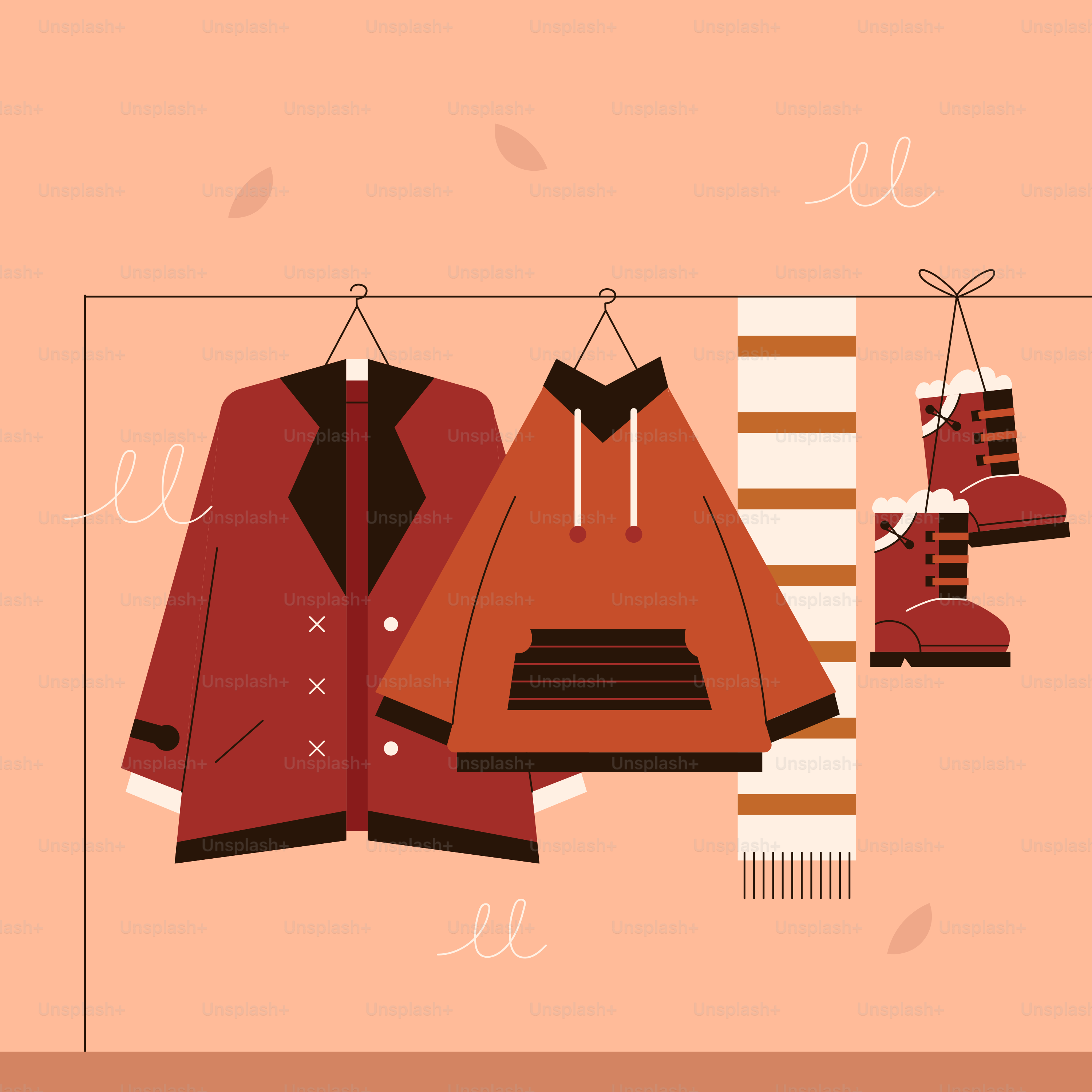 A couple of coats hanging on a clothes line