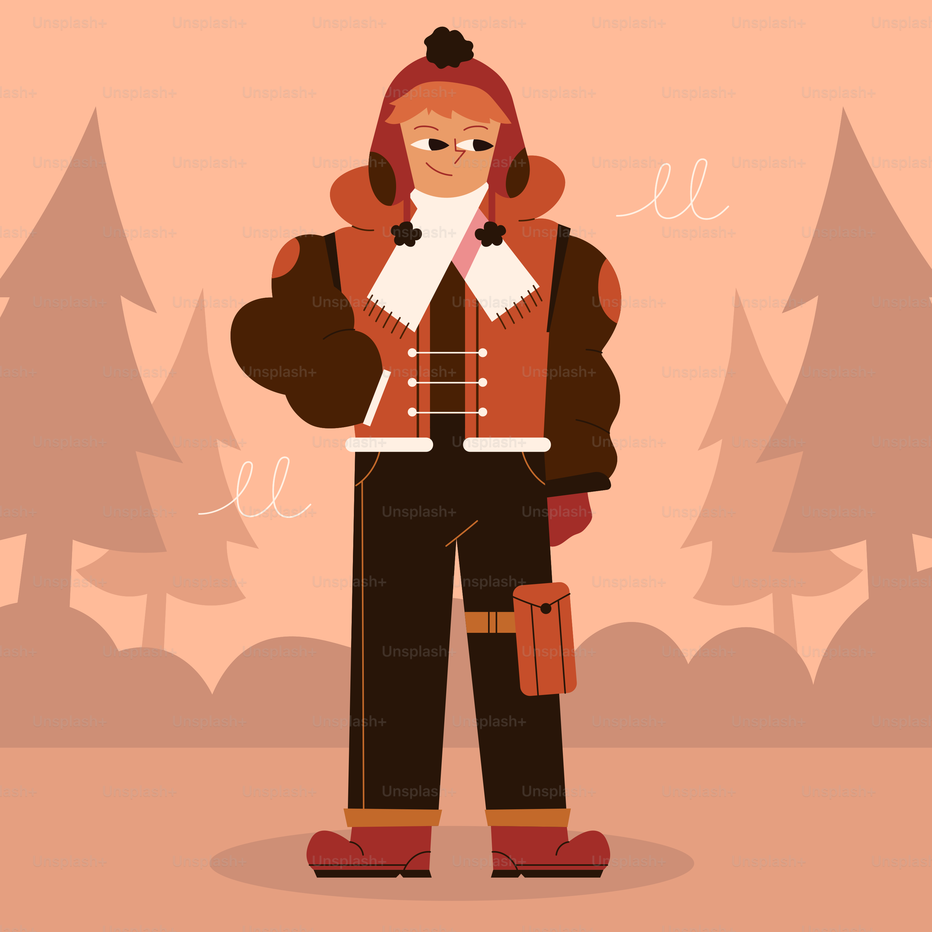 A man wearing a jacket and hat standing in front of trees