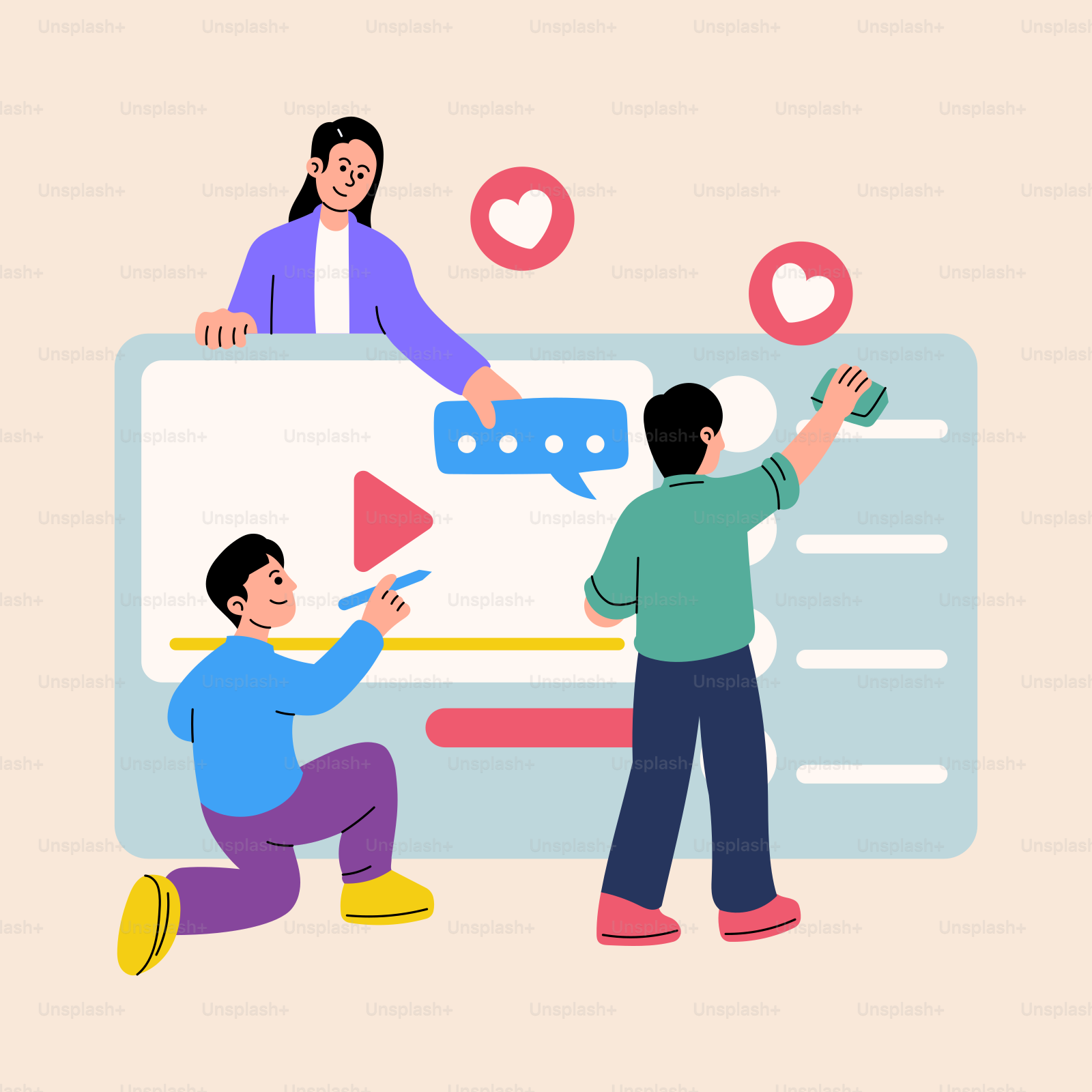 A man and a woman sitting on top of a computer screen