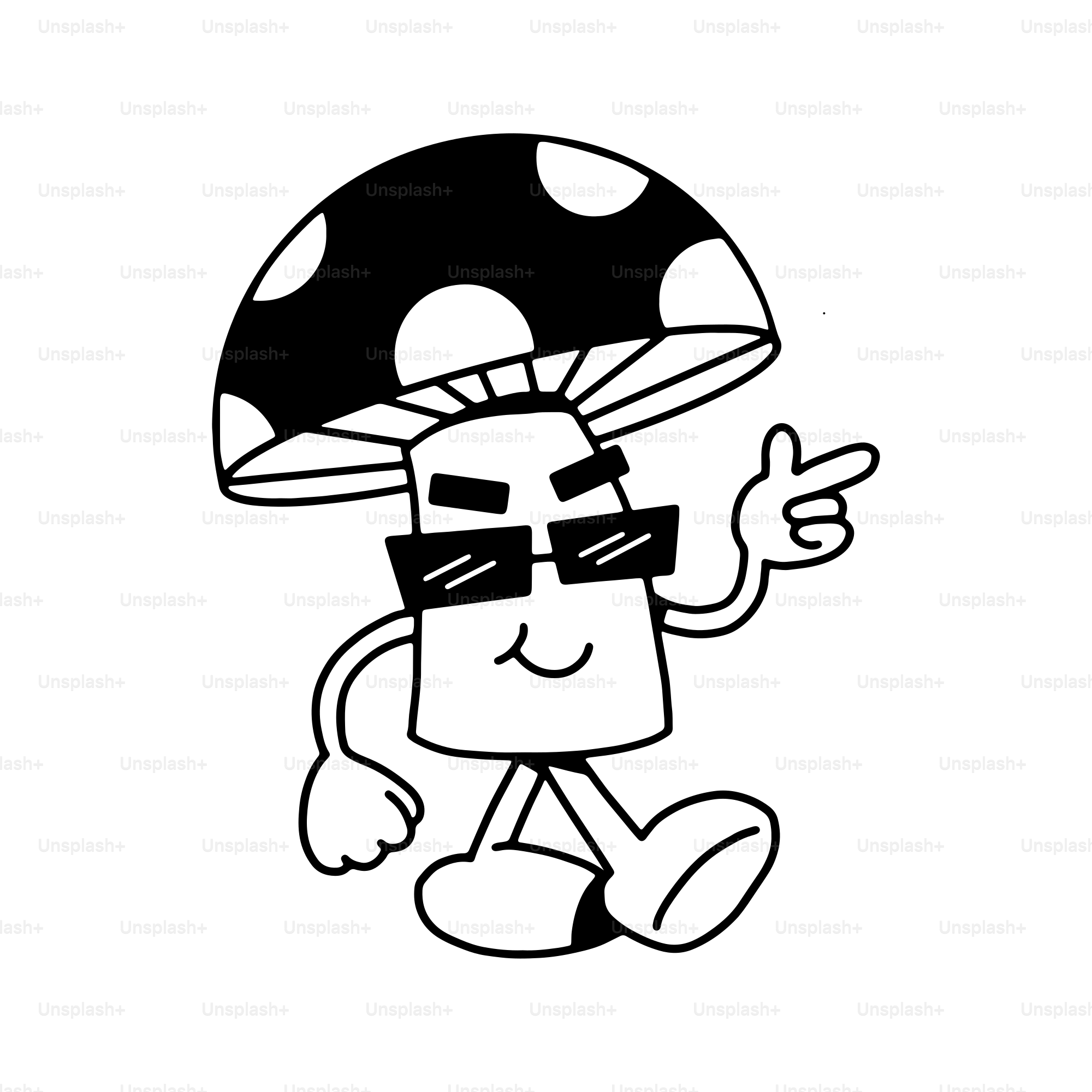 Un fungo bianco e nero con occhiali da sole
