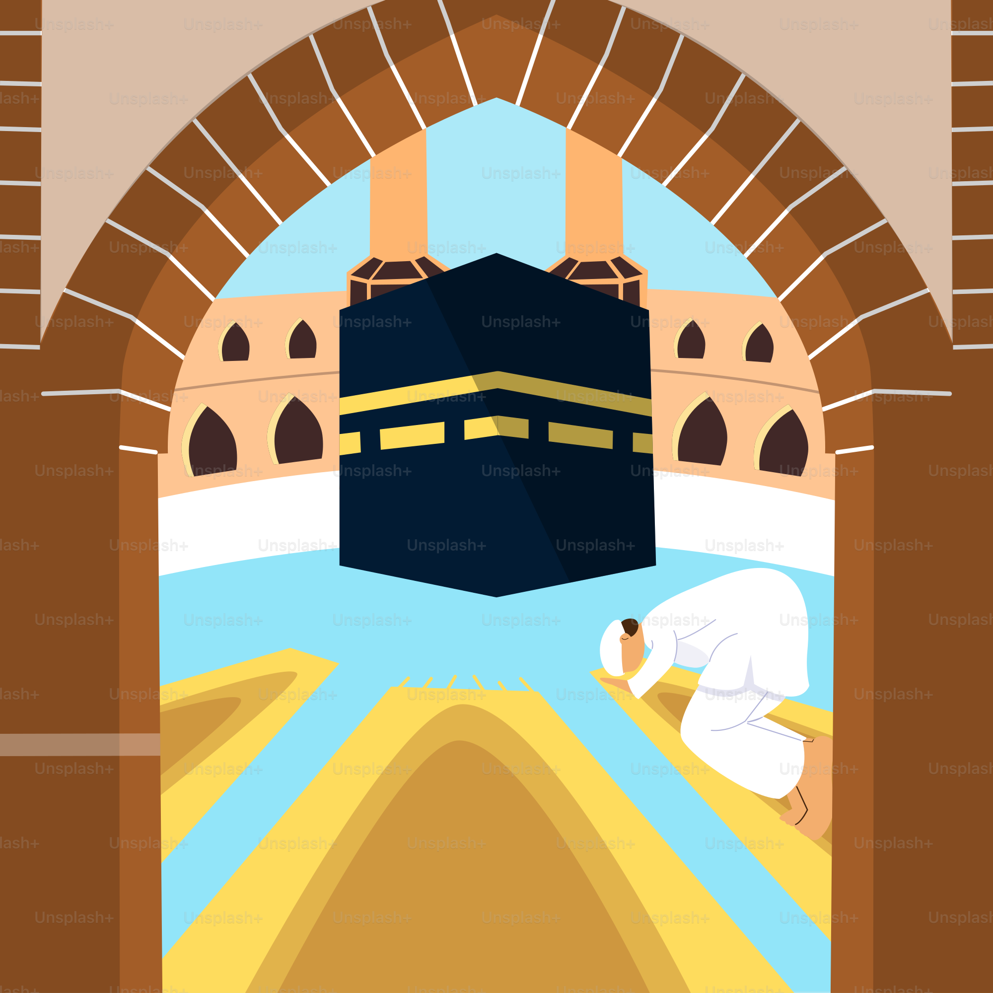 A cartoon of a man kneeling down in front of a kabab