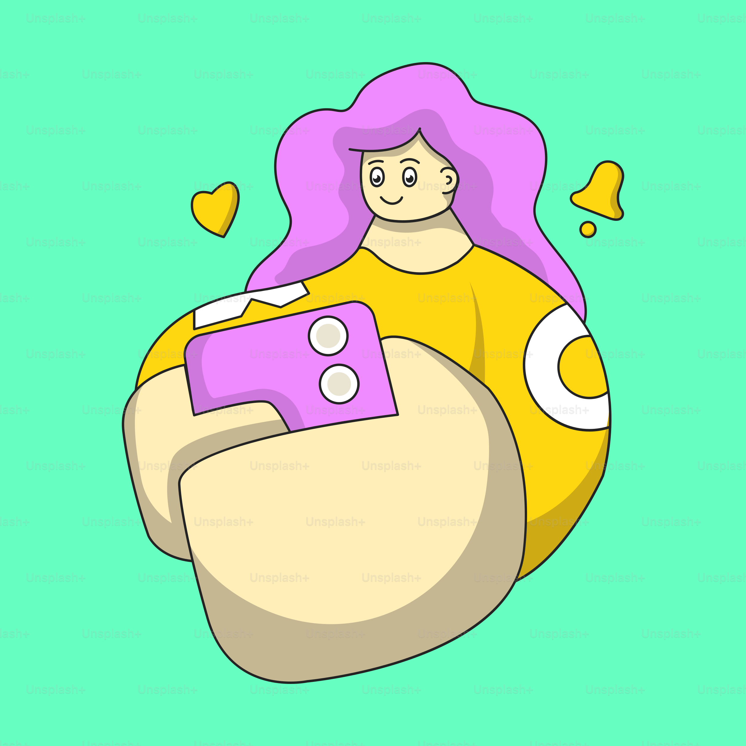 ピンクの髪の女性がカメラを持っている