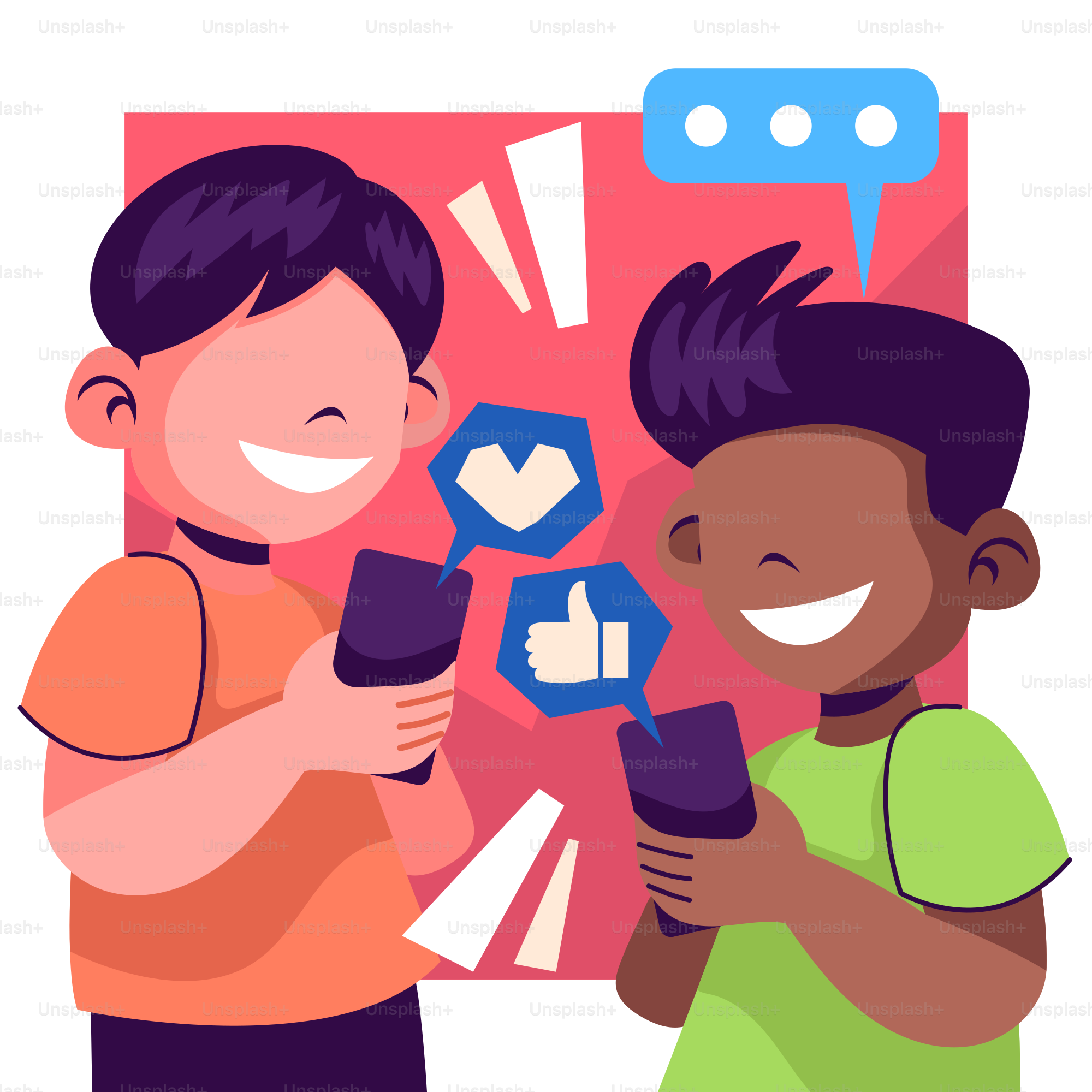 A boy and a boy holding up a cell phone