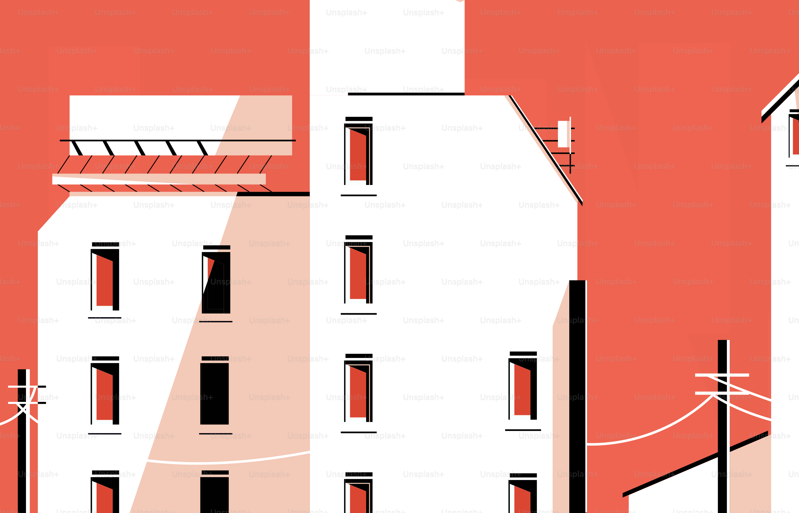 Une série de bâtiments avec un ciel rouge en arrière-plan