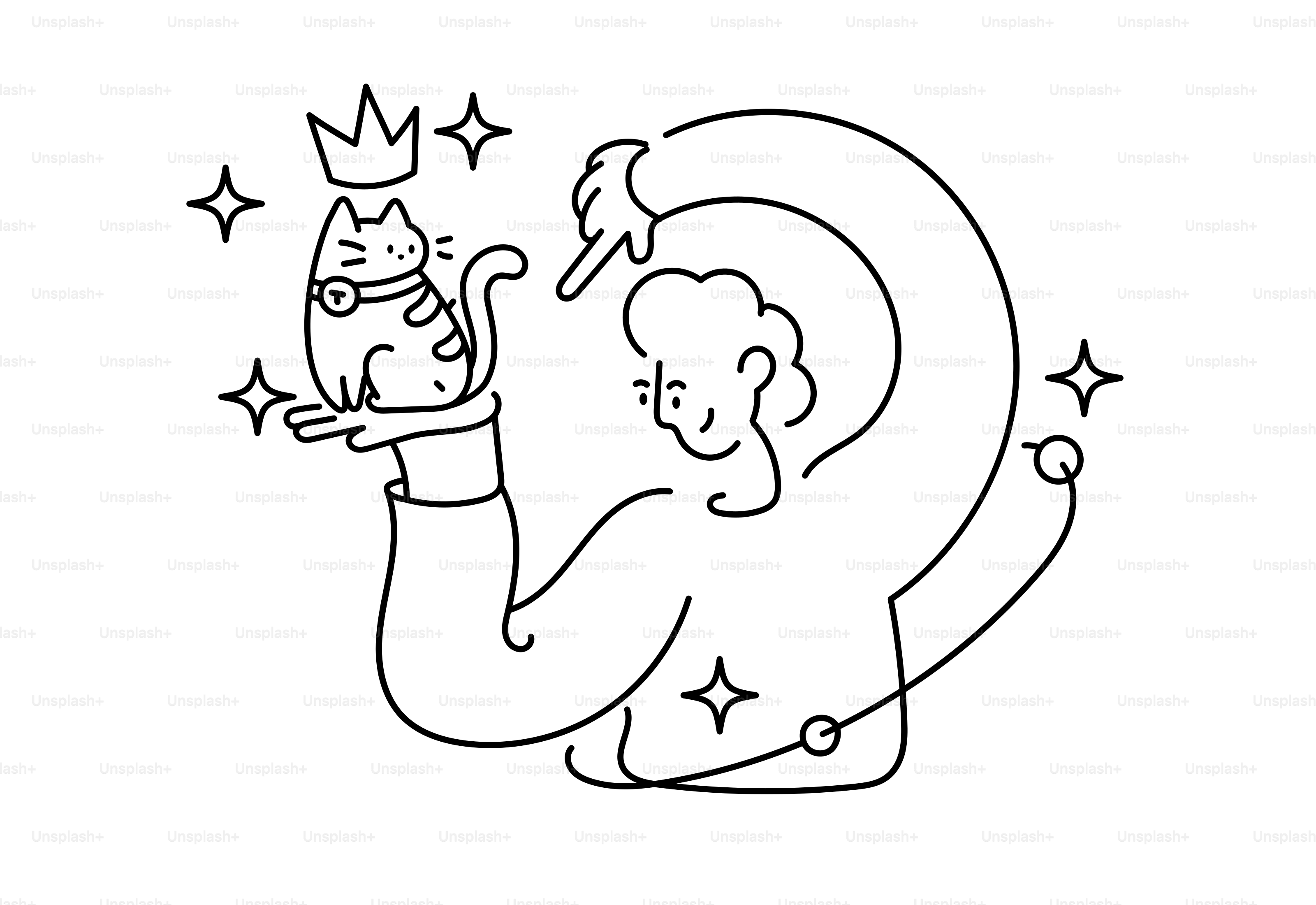 Un dessin en noir et blanc d’une personne tenant un chat