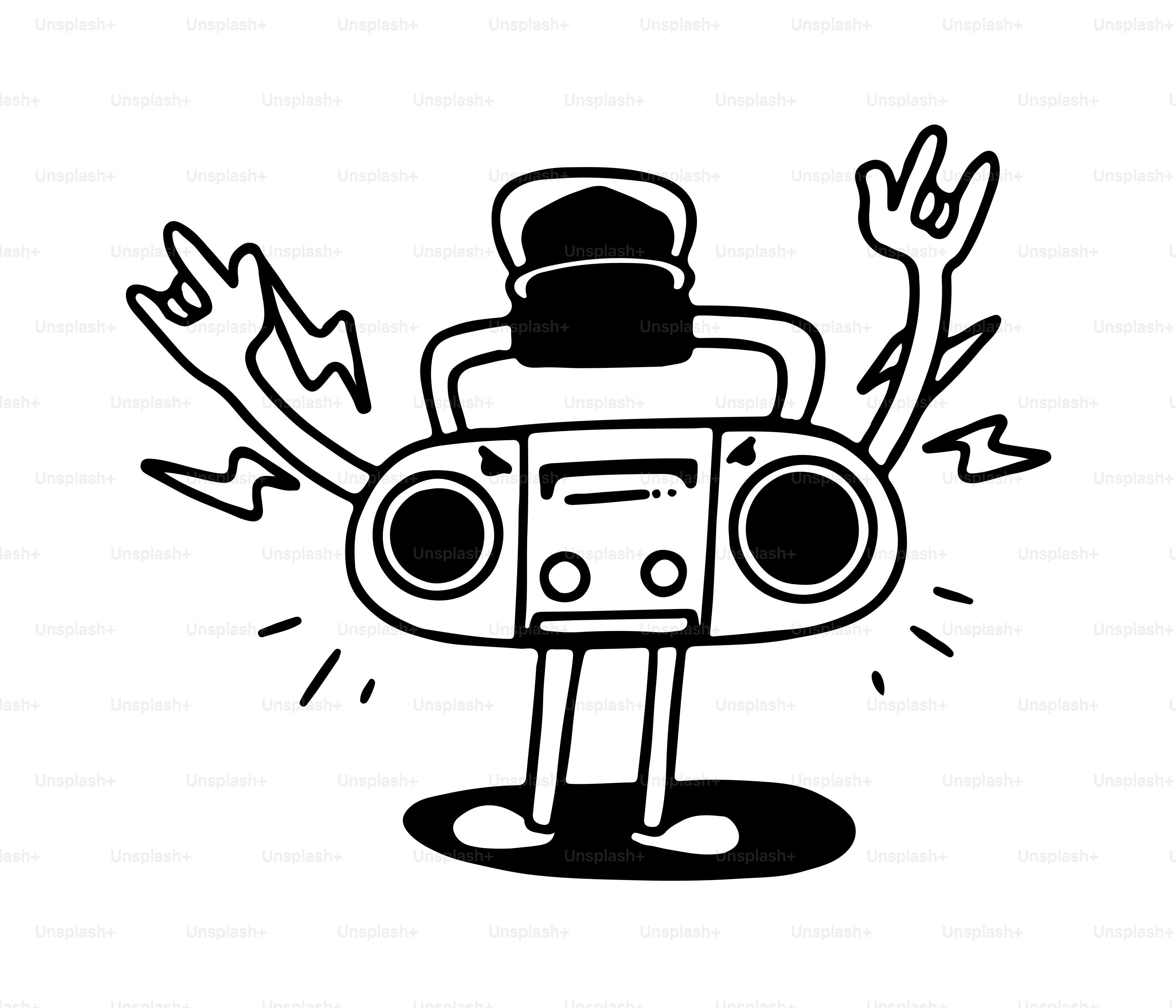 A black and white drawing of a robot