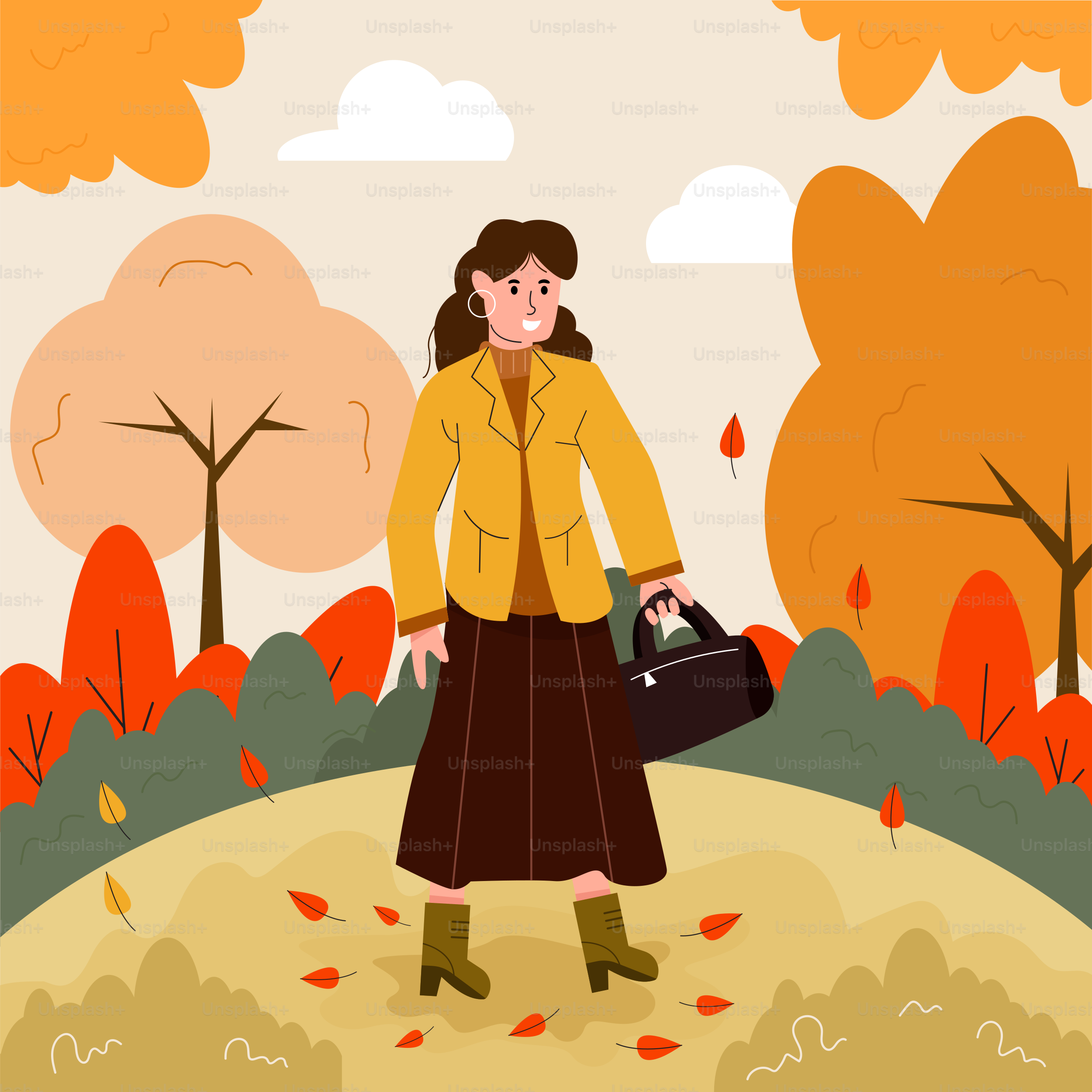A woman with a suitcase standing in a park