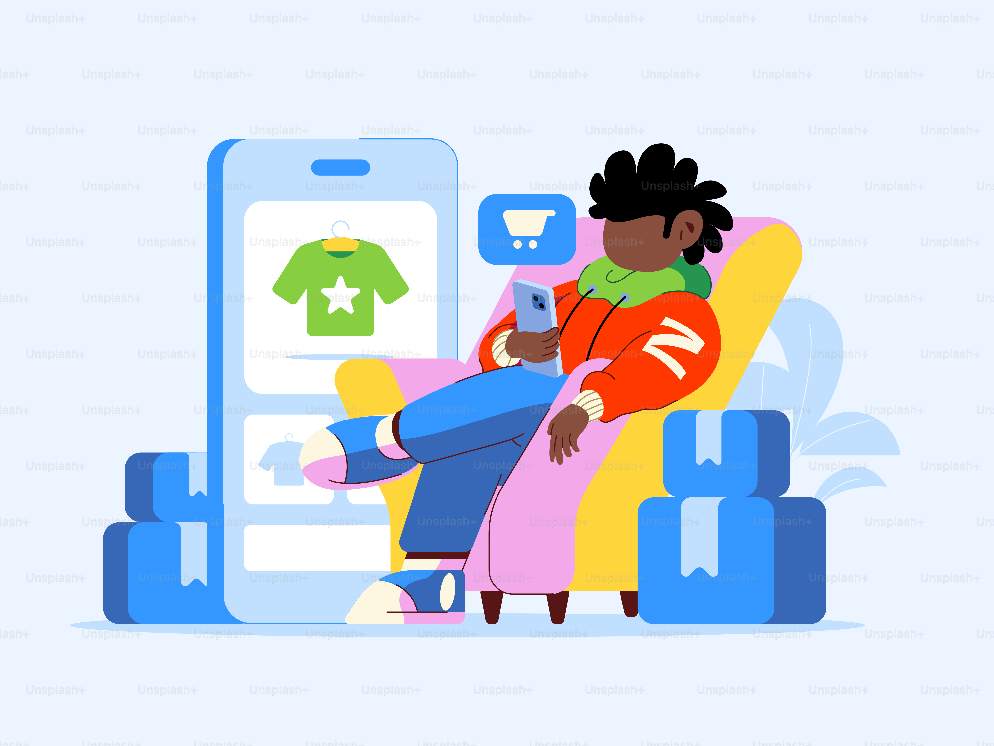 A woman sitting on a couch next to a smart phone