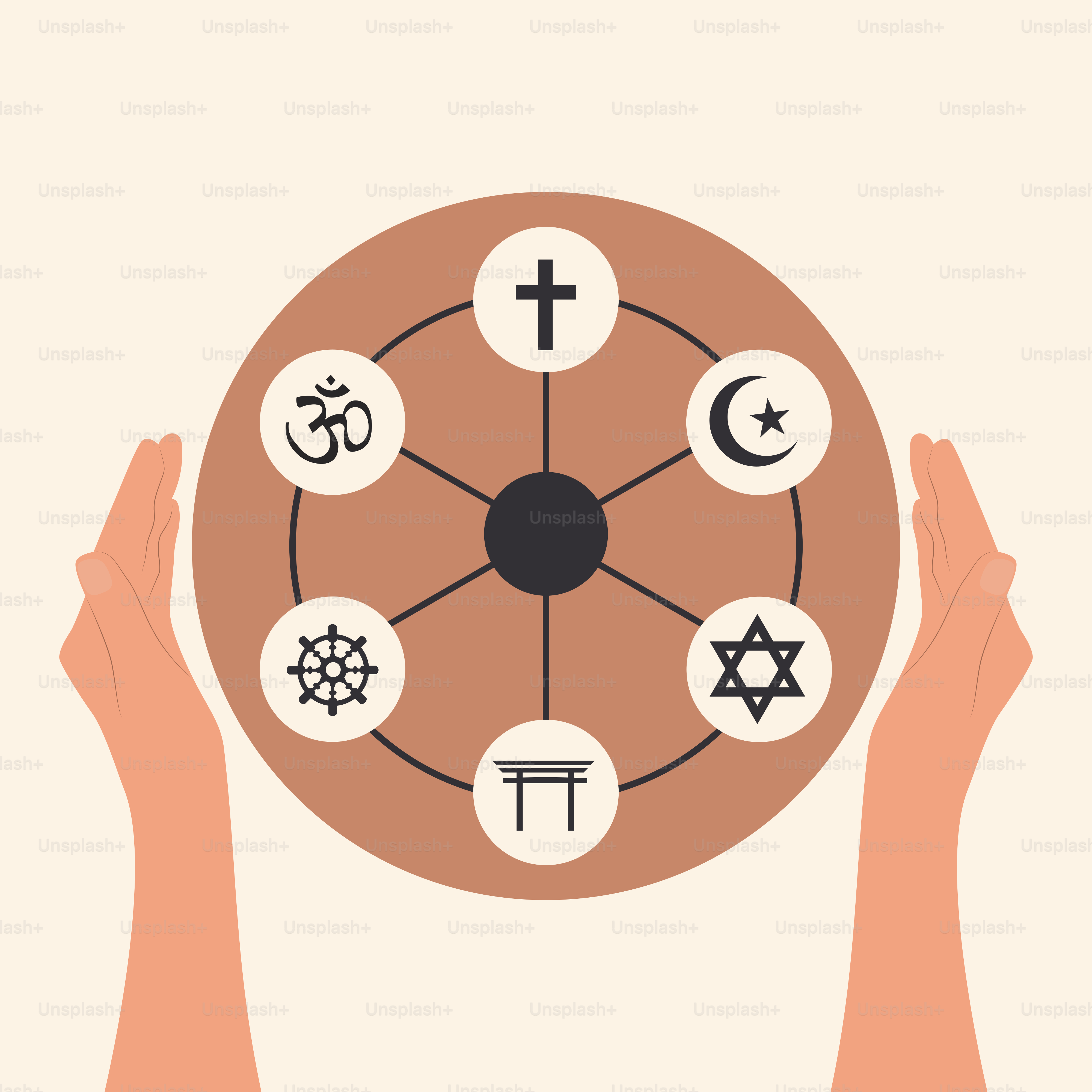 Zwei Zeiger halten eine Uhr mit Symbolen darauf