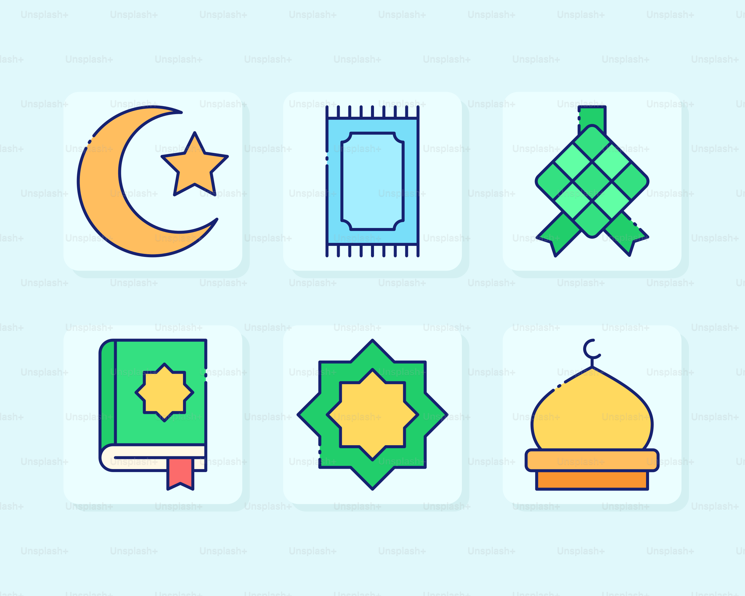 Eine Reihe verschiedenfarbiger Symbole auf blauem Hintergrund