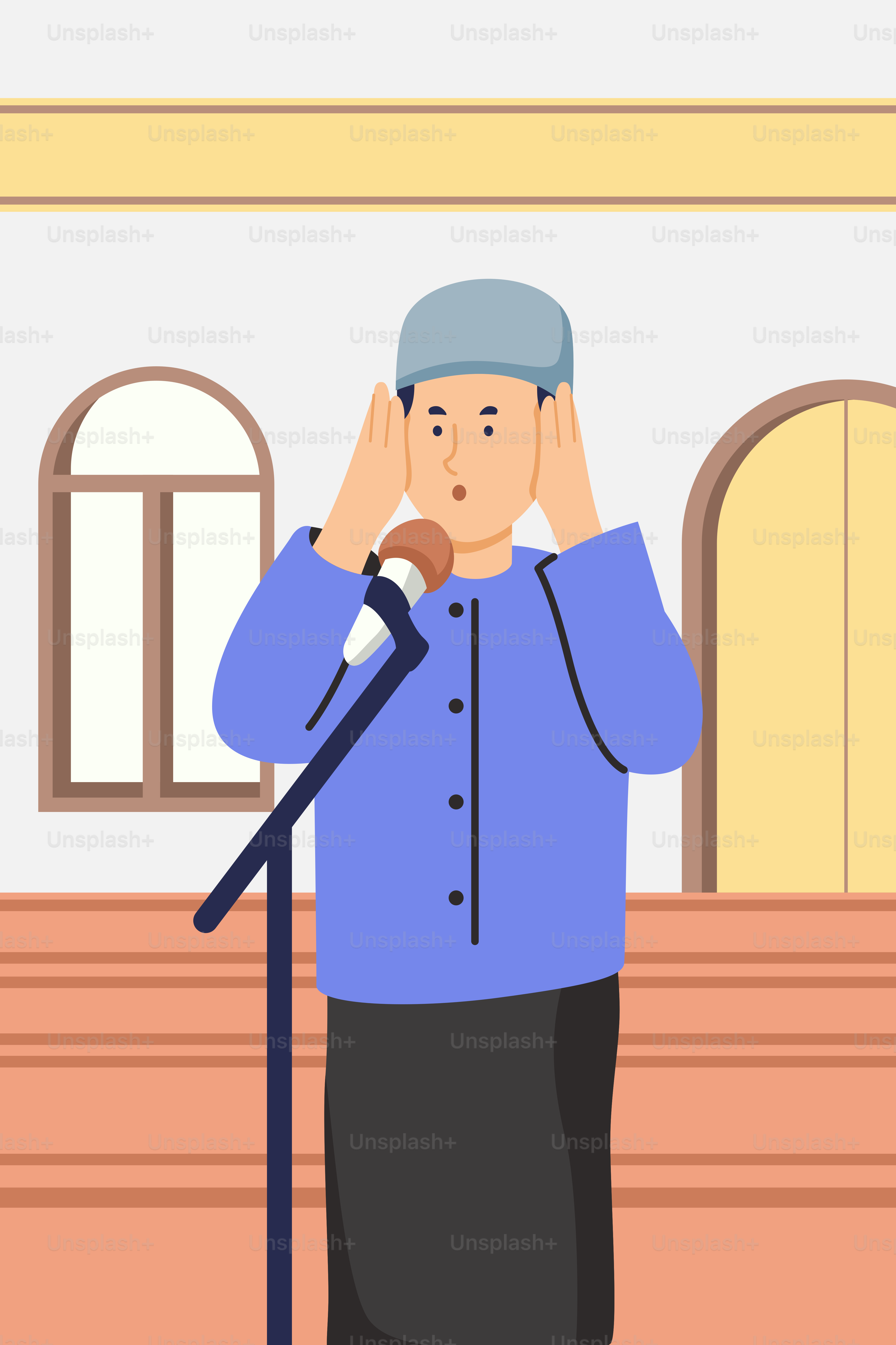 Um homem em pé na frente de um microfone