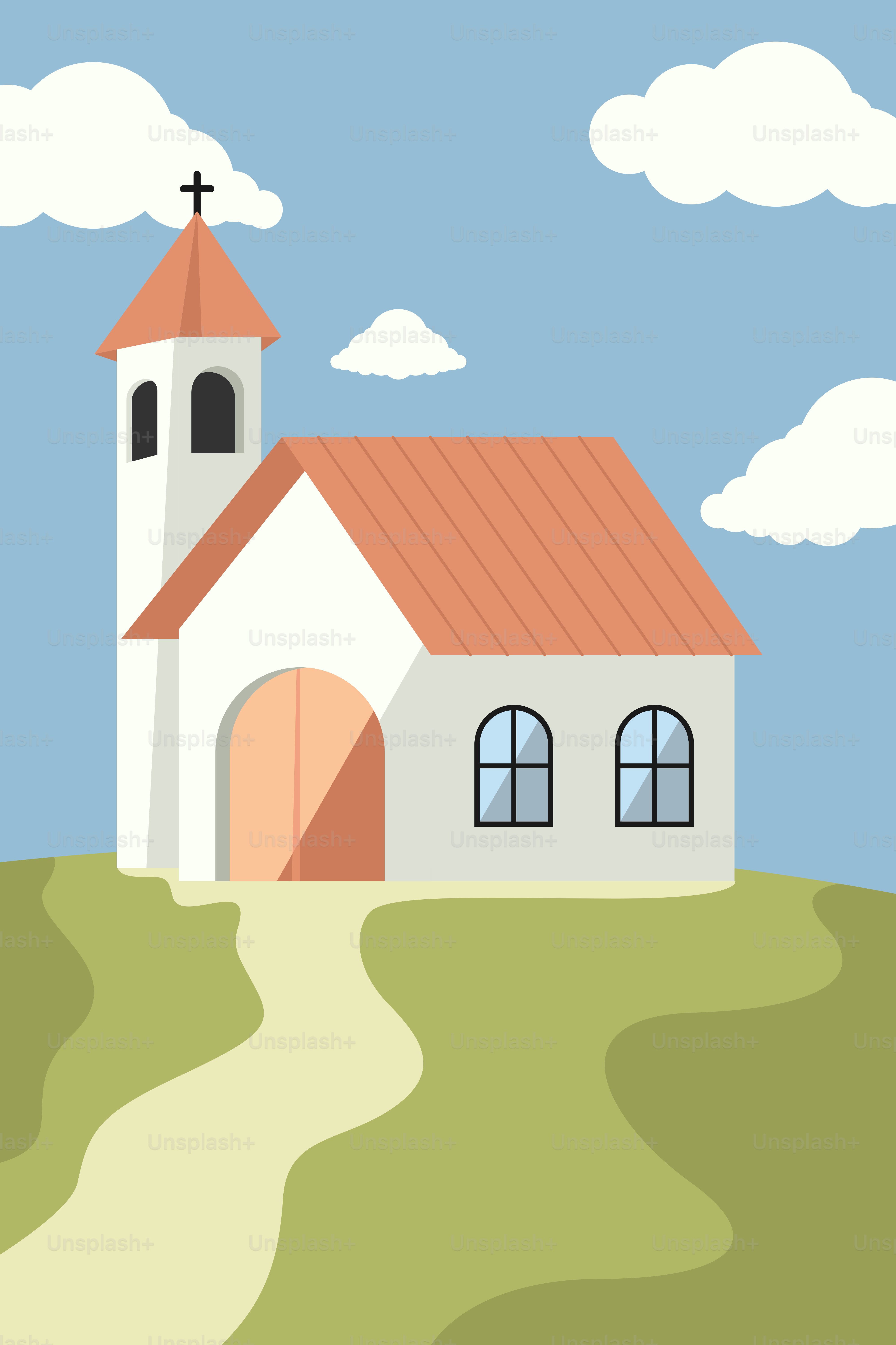 A church on a hill with clouds in the sky