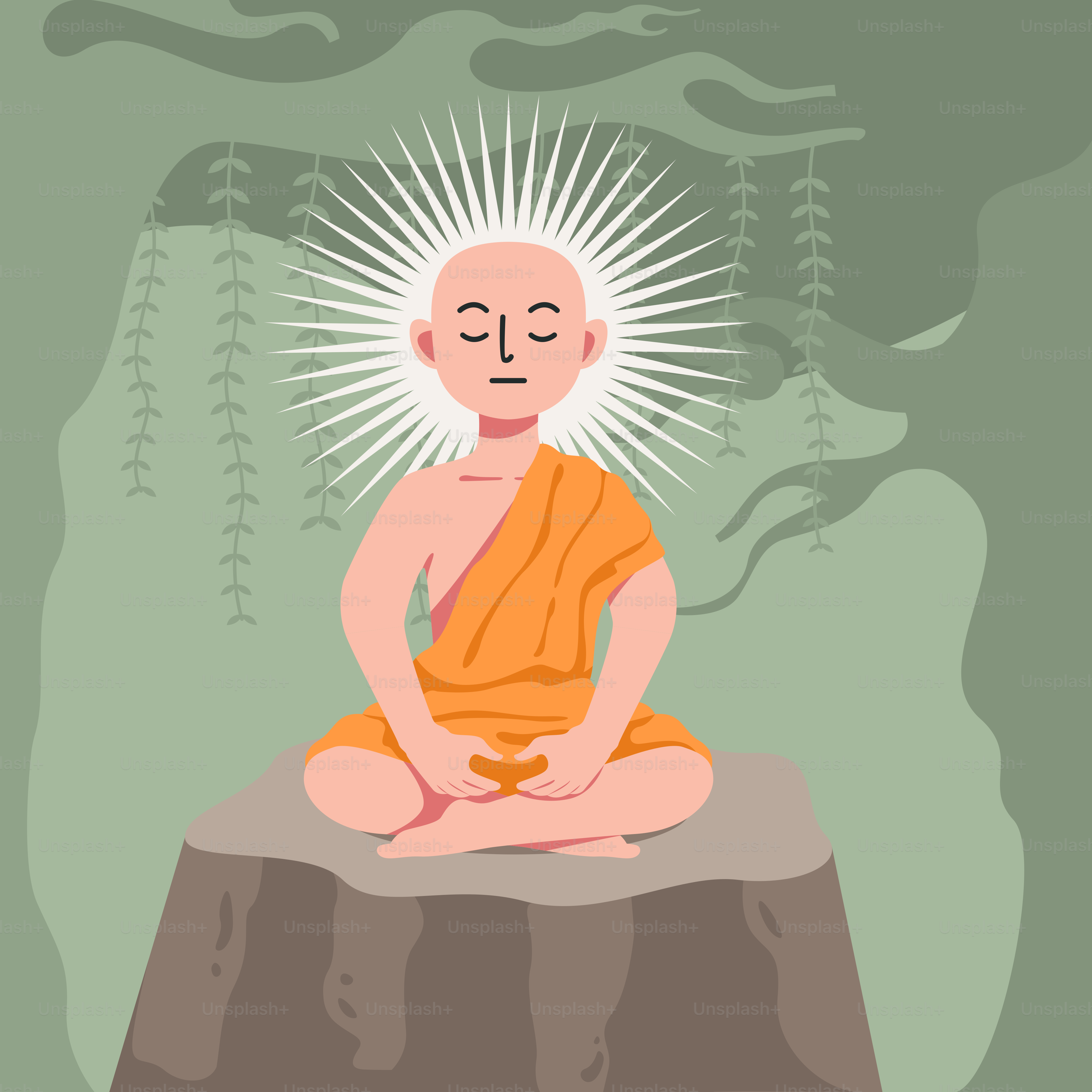 A person sitting on a rock with a halo on their head