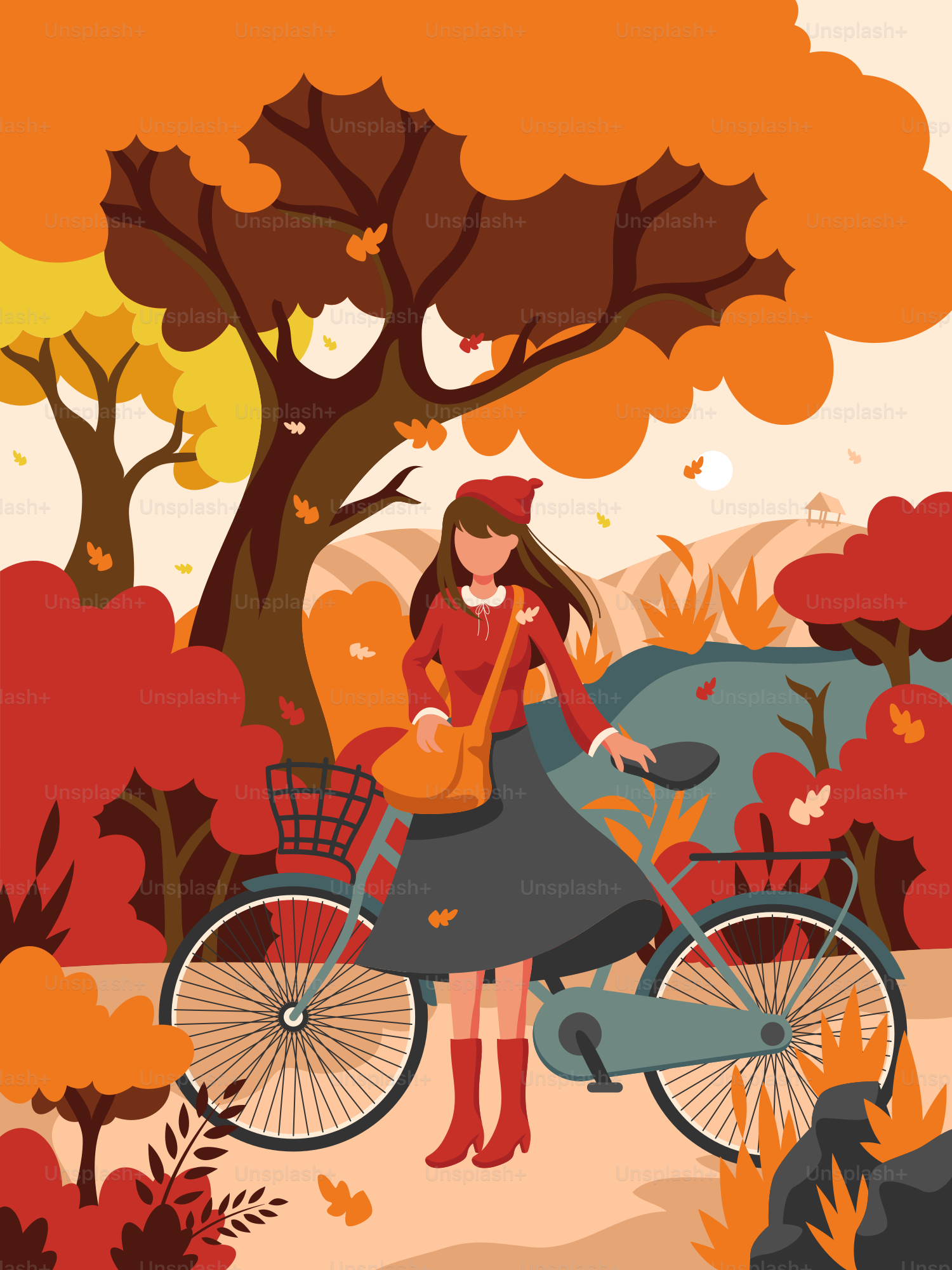 A woman riding a bike through a forest