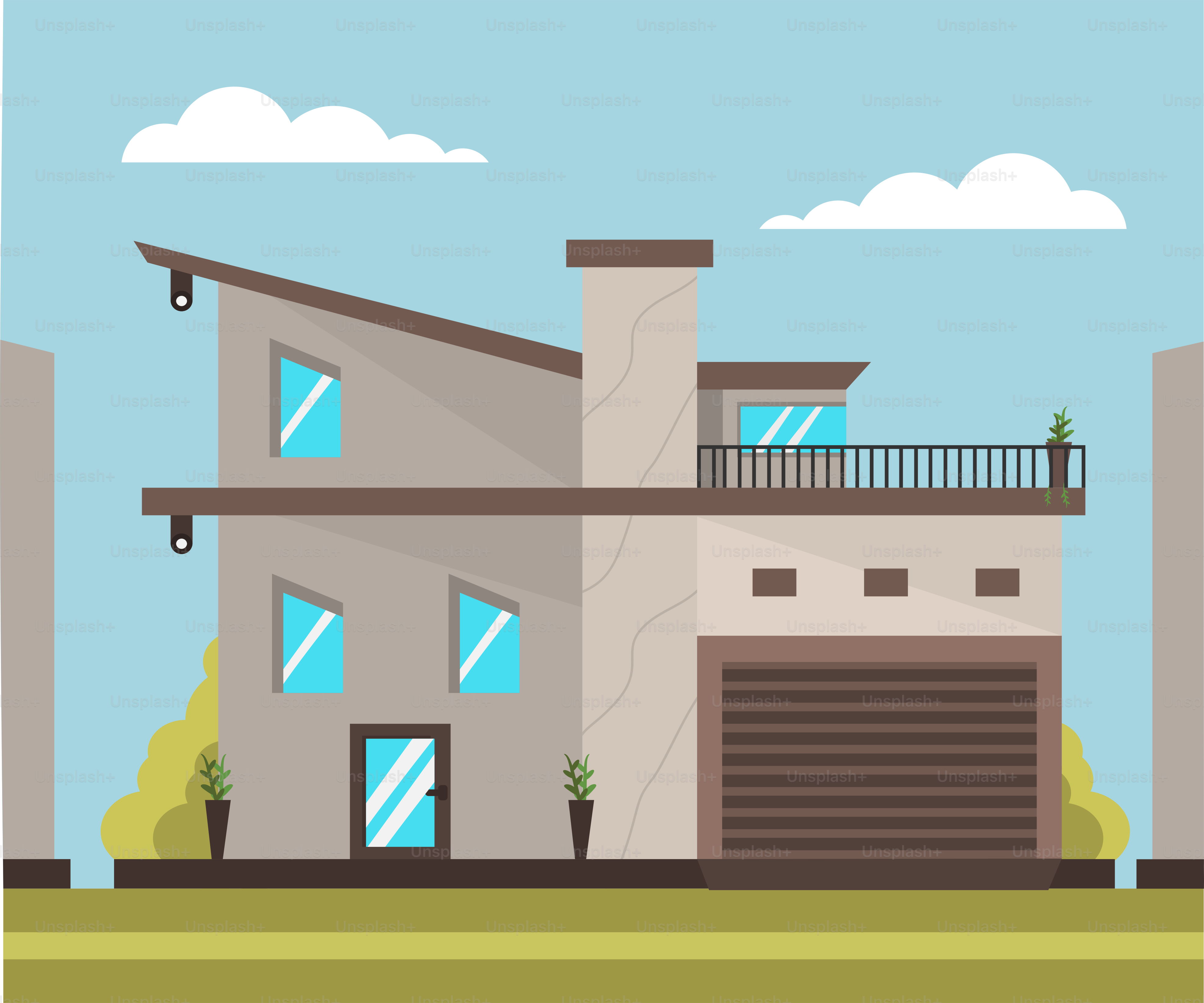 A house with a balcony and a garage