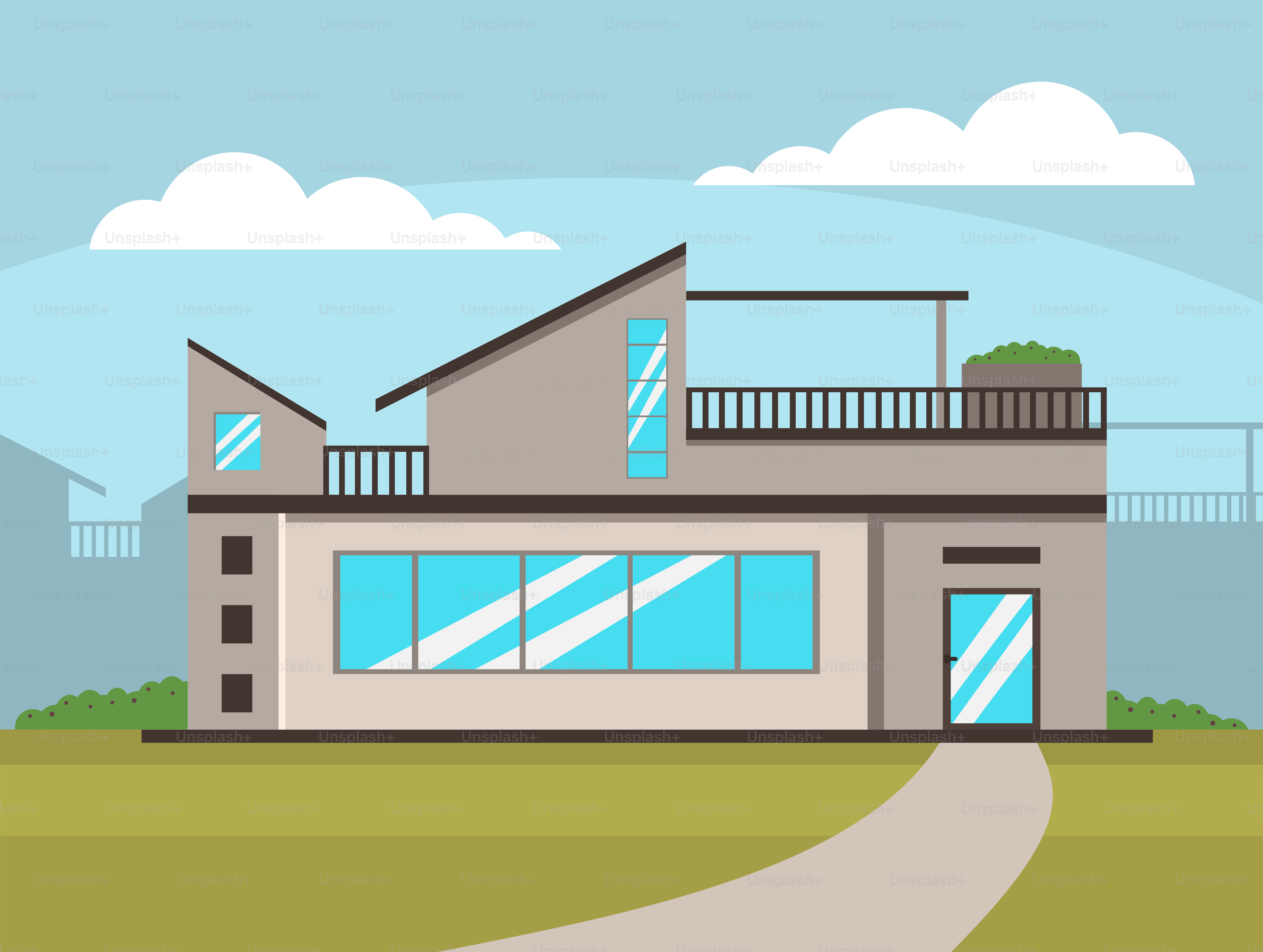 Une maison avec une longue allée devant