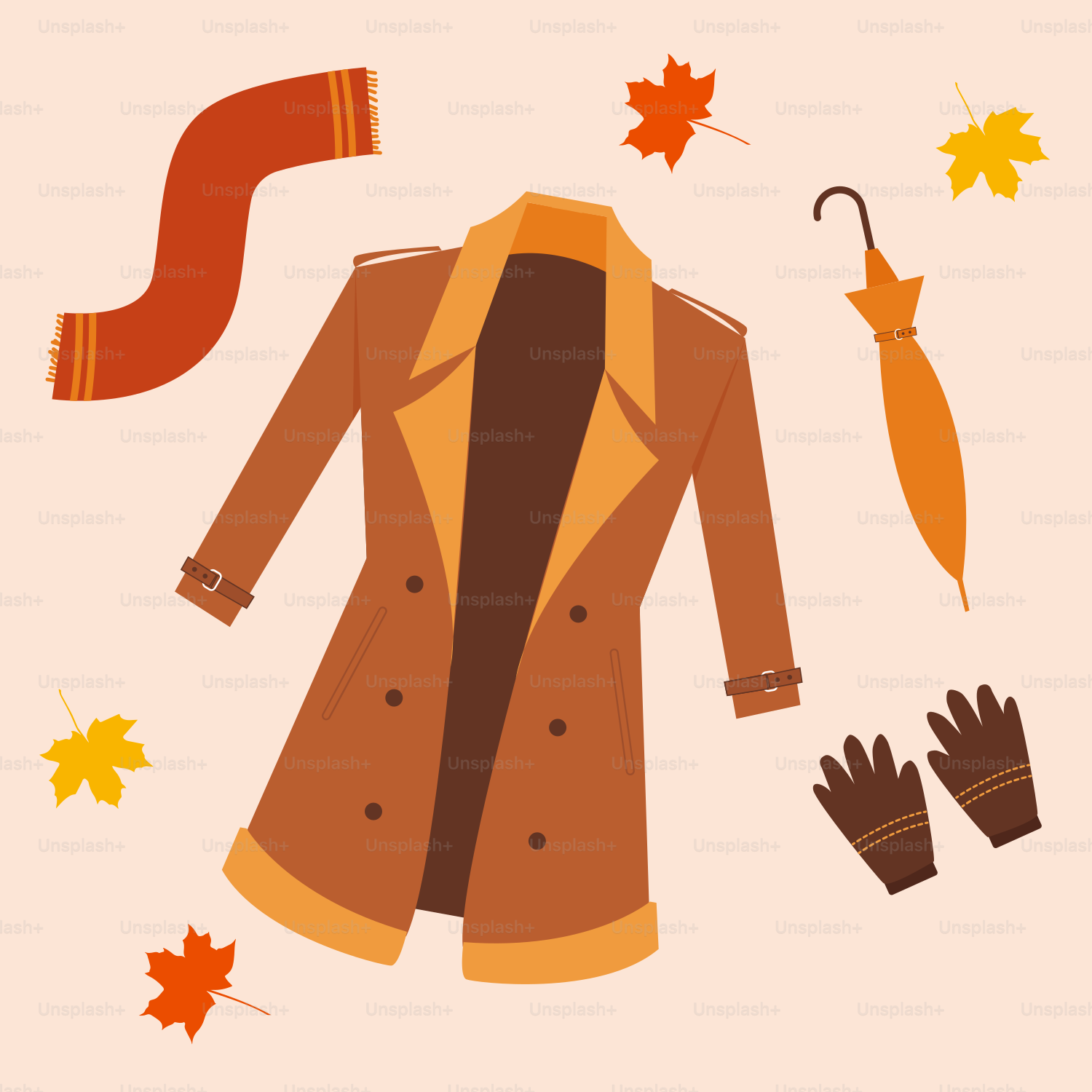 Un manteau, des gants et une écharpe sur fond rose