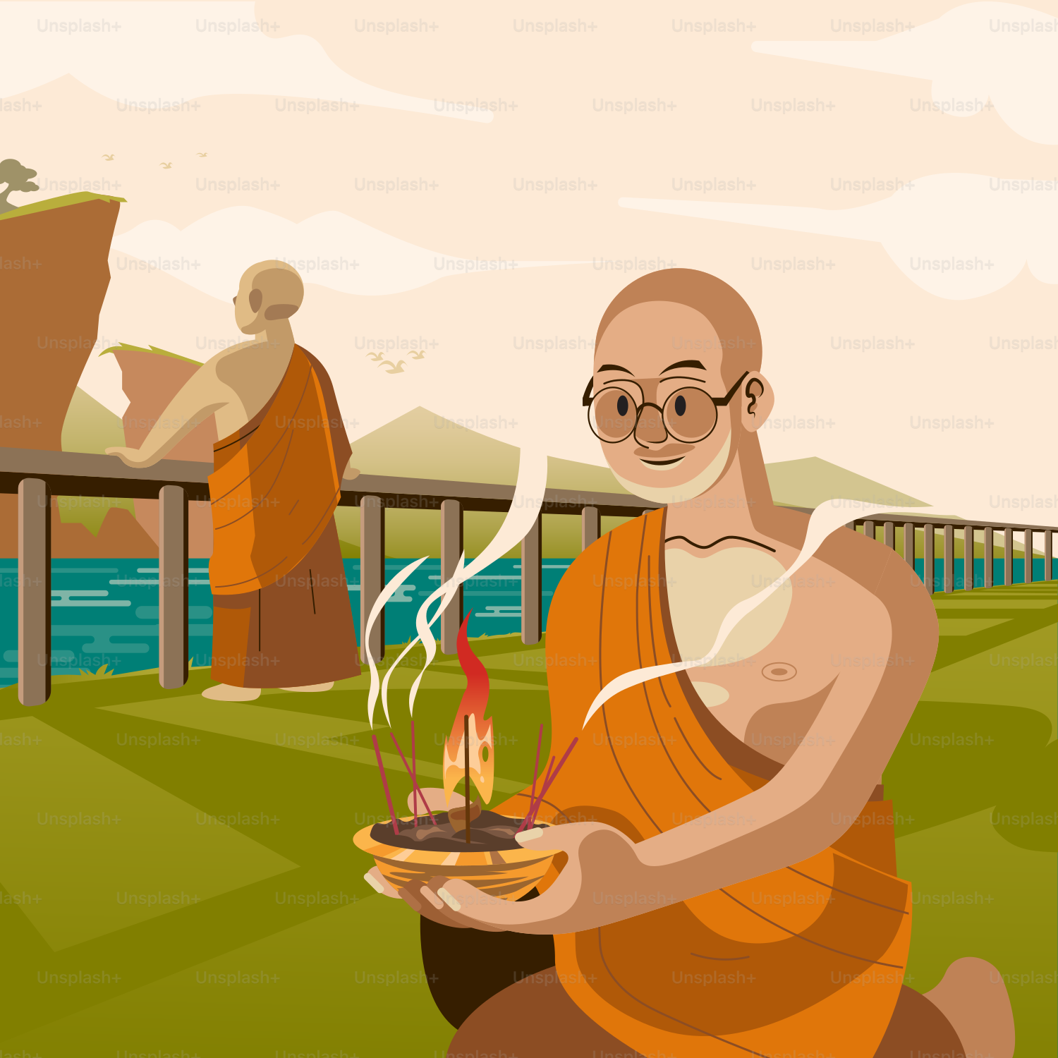 A cartoon of a man holding a plate of food