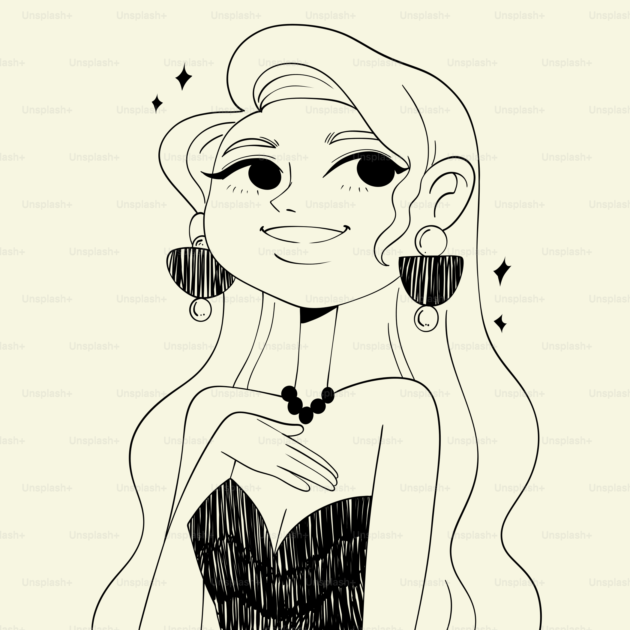 A drawing of a woman with long hair