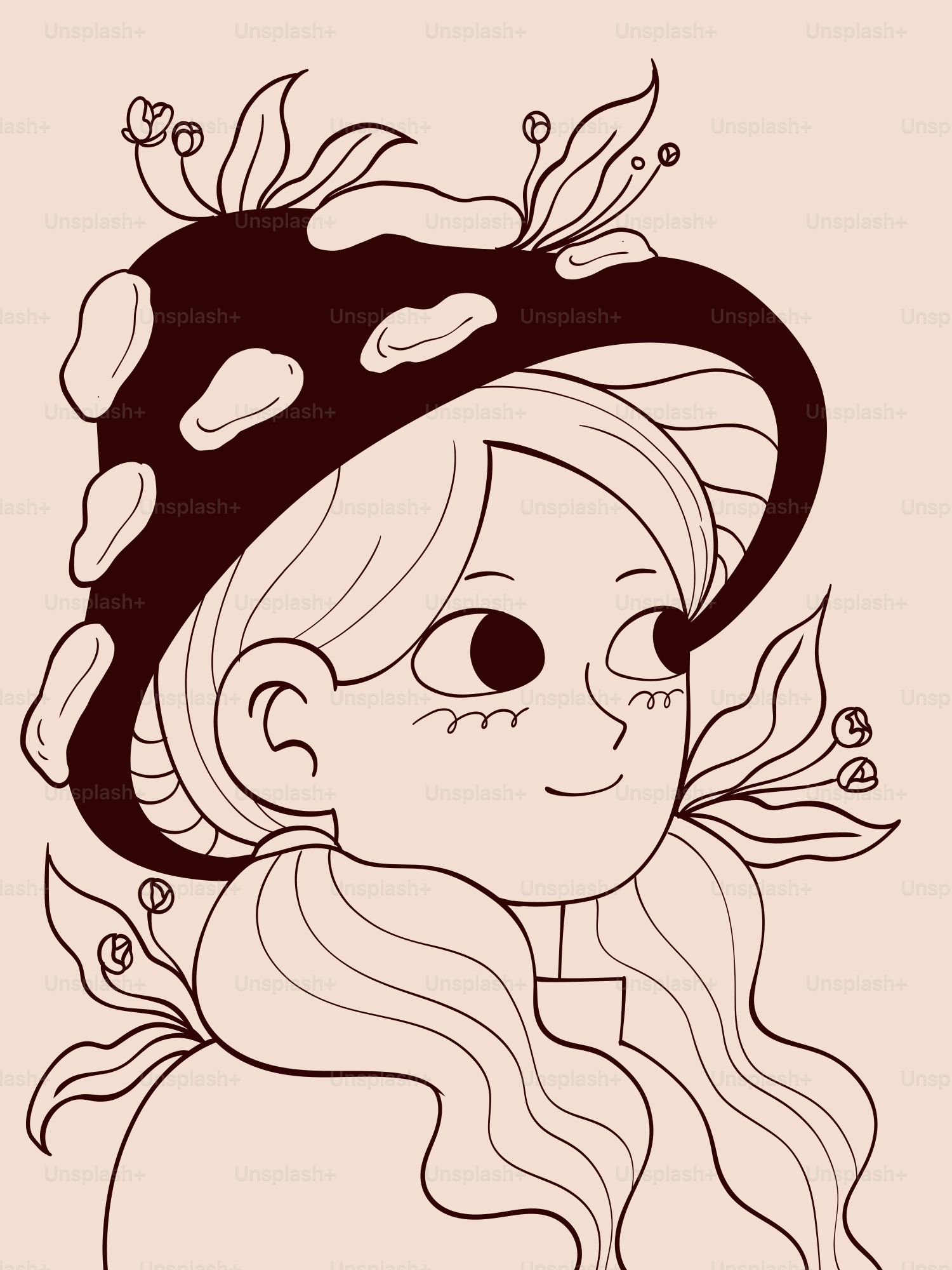 A drawing of a girl with a hat on her head