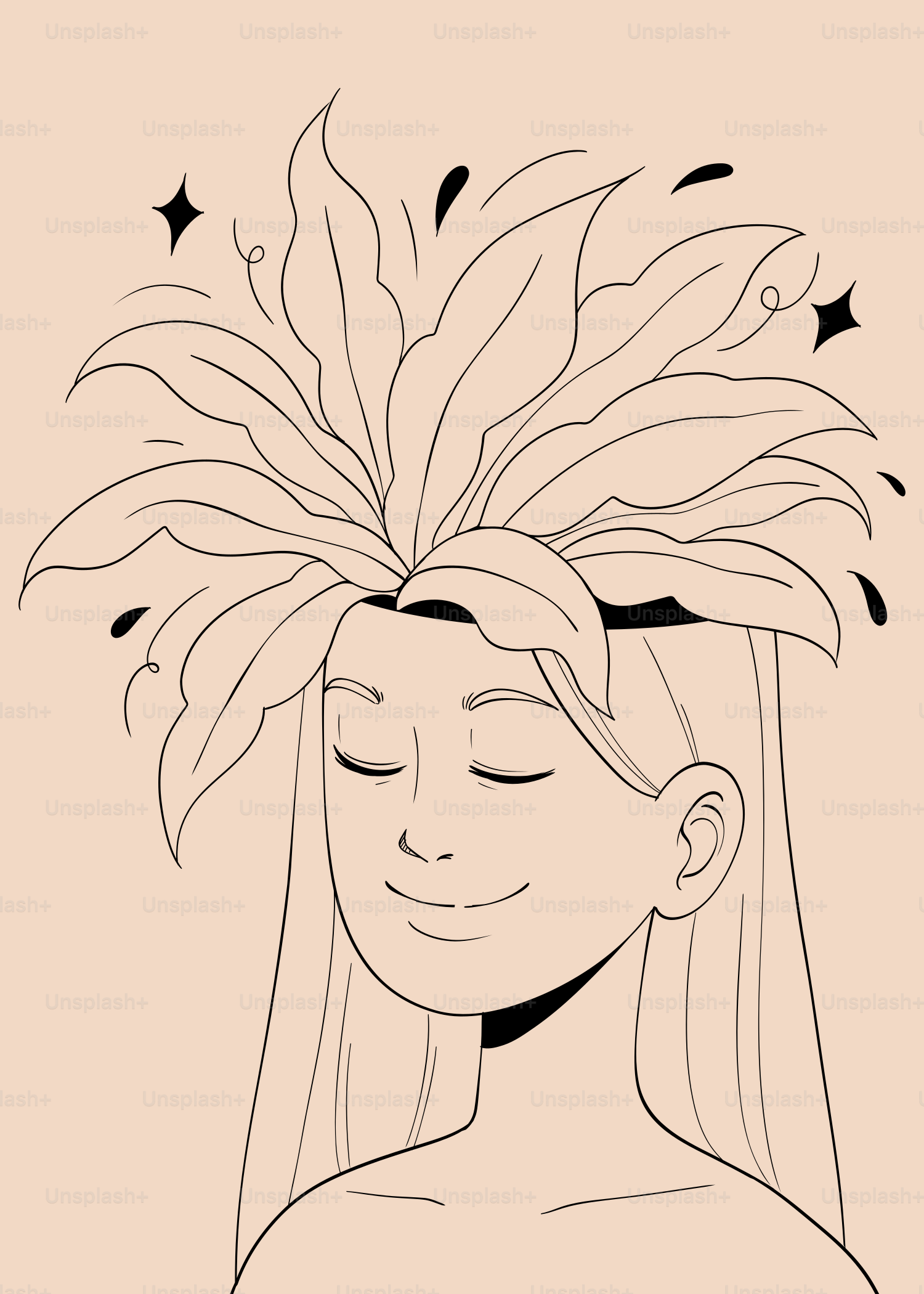 A drawing of a woman with her eyes closed