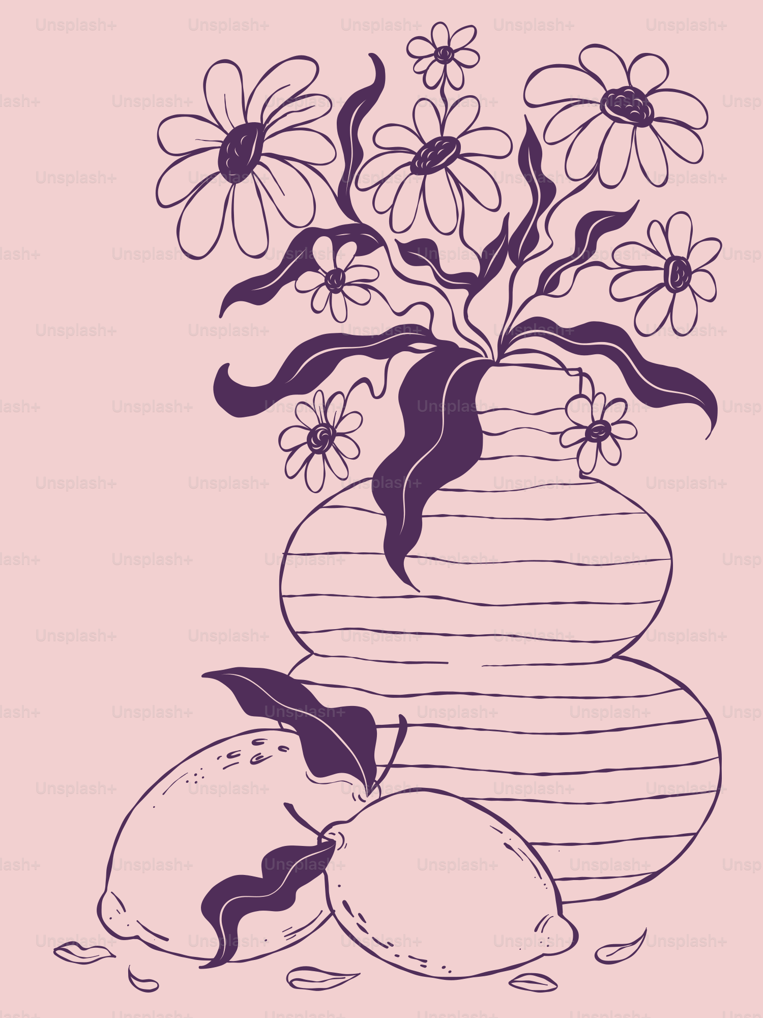 A drawing of a vase with flowers in it
