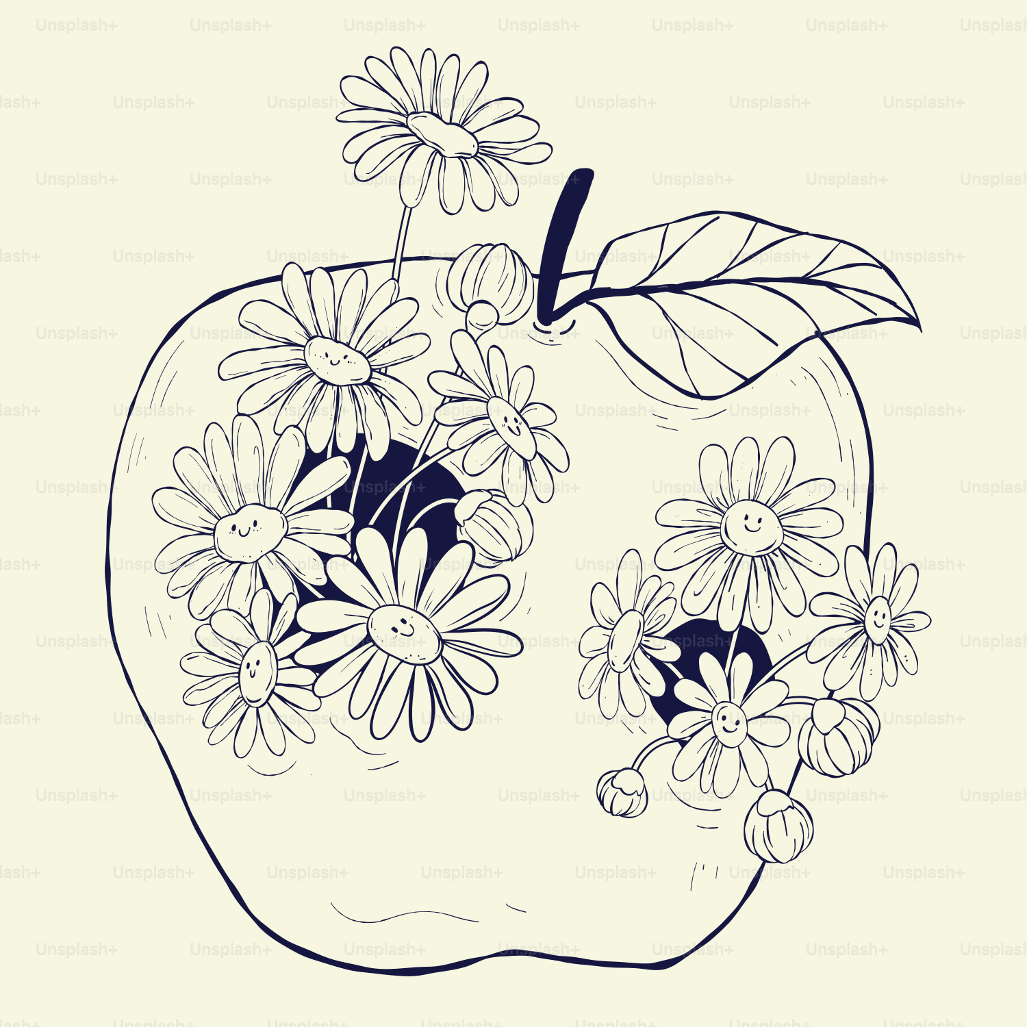 Um desenho de uma maçã com flores